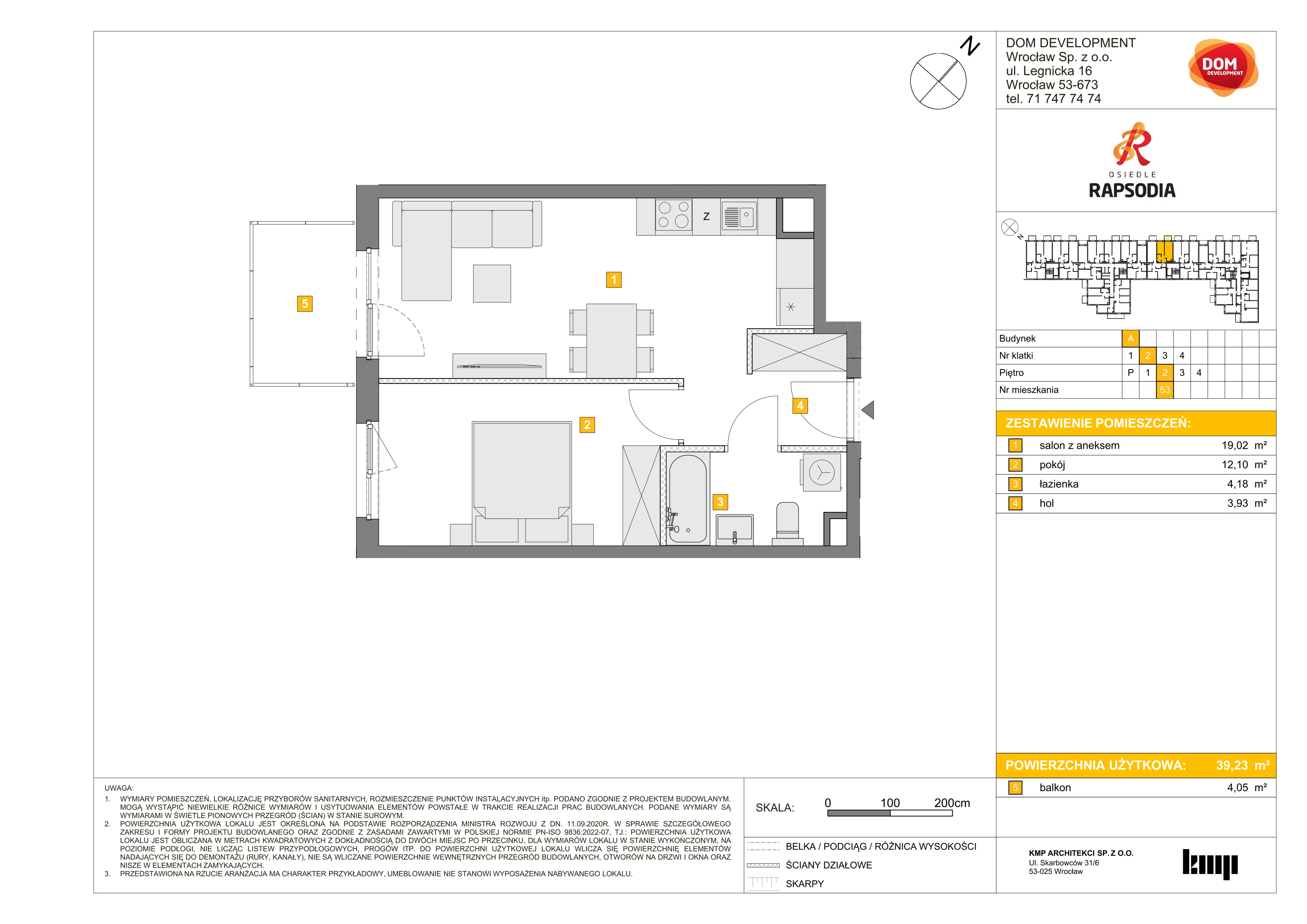 Mieszkanie 39,23 m², piętro 2, oferta nr A/53, Osiedle Rapsodia, Wrocław, Karłowice-Różanka, Różanka, ul. Wołowska 5