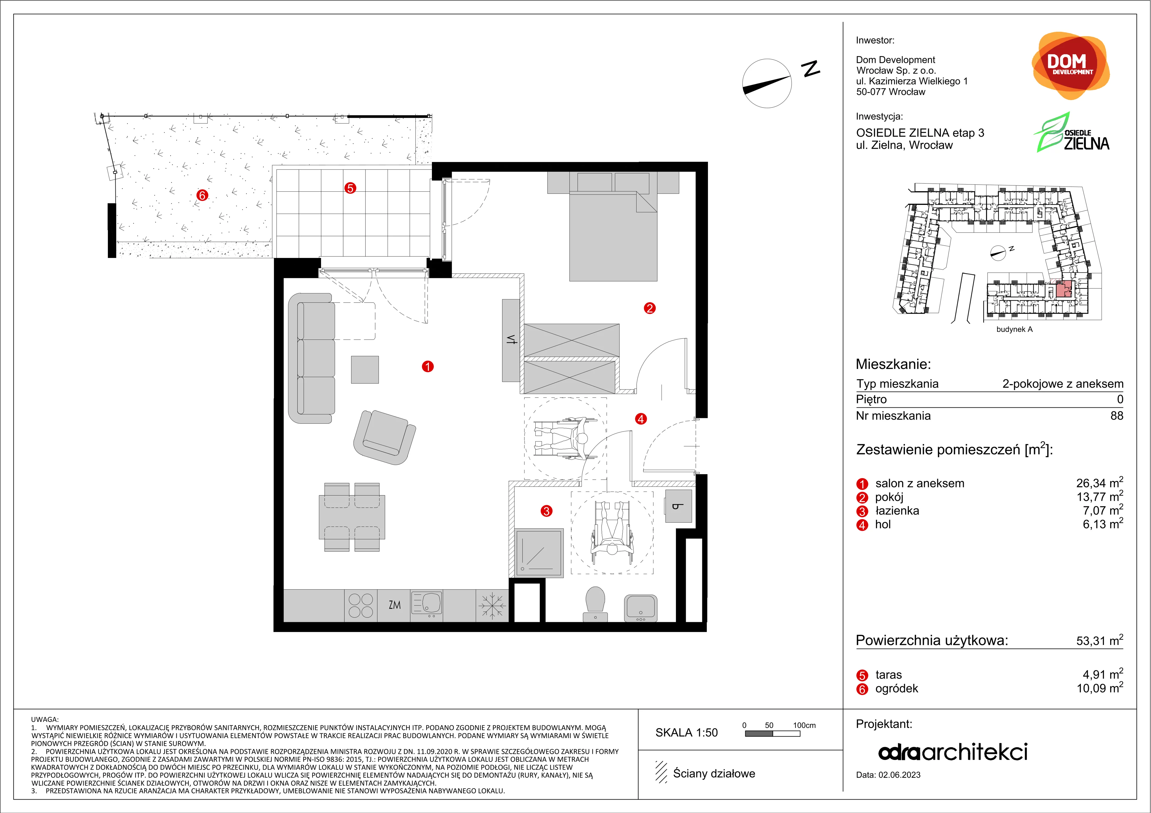 Mieszkanie 53,31 m², parter, oferta nr A/88, Osiedle Zielna, Wrocław, Psie Pole-Zawidawie, Psie Pole, ul. Zielna