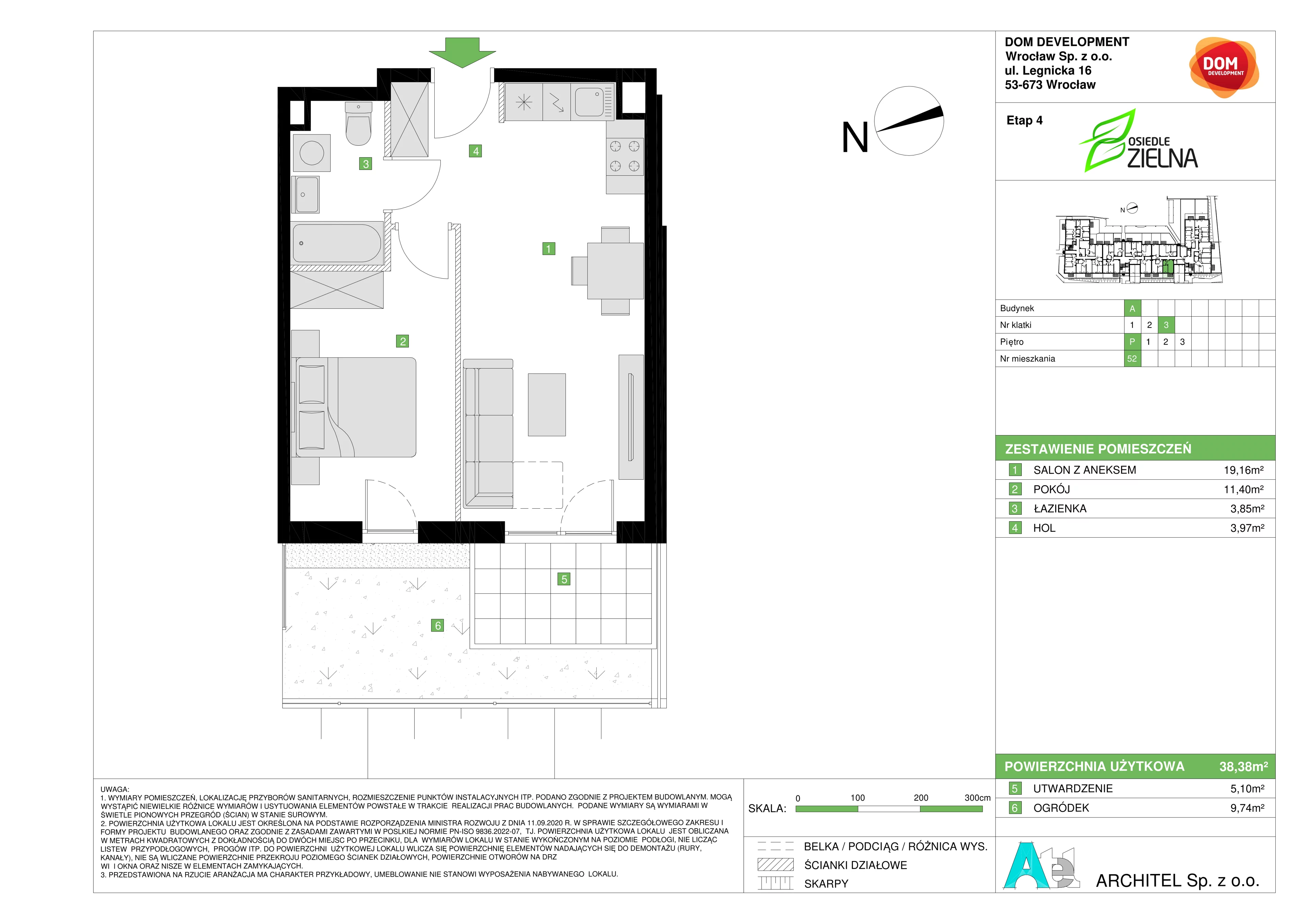 Mieszkanie 38,38 m², parter, oferta nr A/52, Osiedle Zielna 4, Wrocław, Psie Pole-Zawidawie, Psie Pole, ul. Zielna / Bylinowa