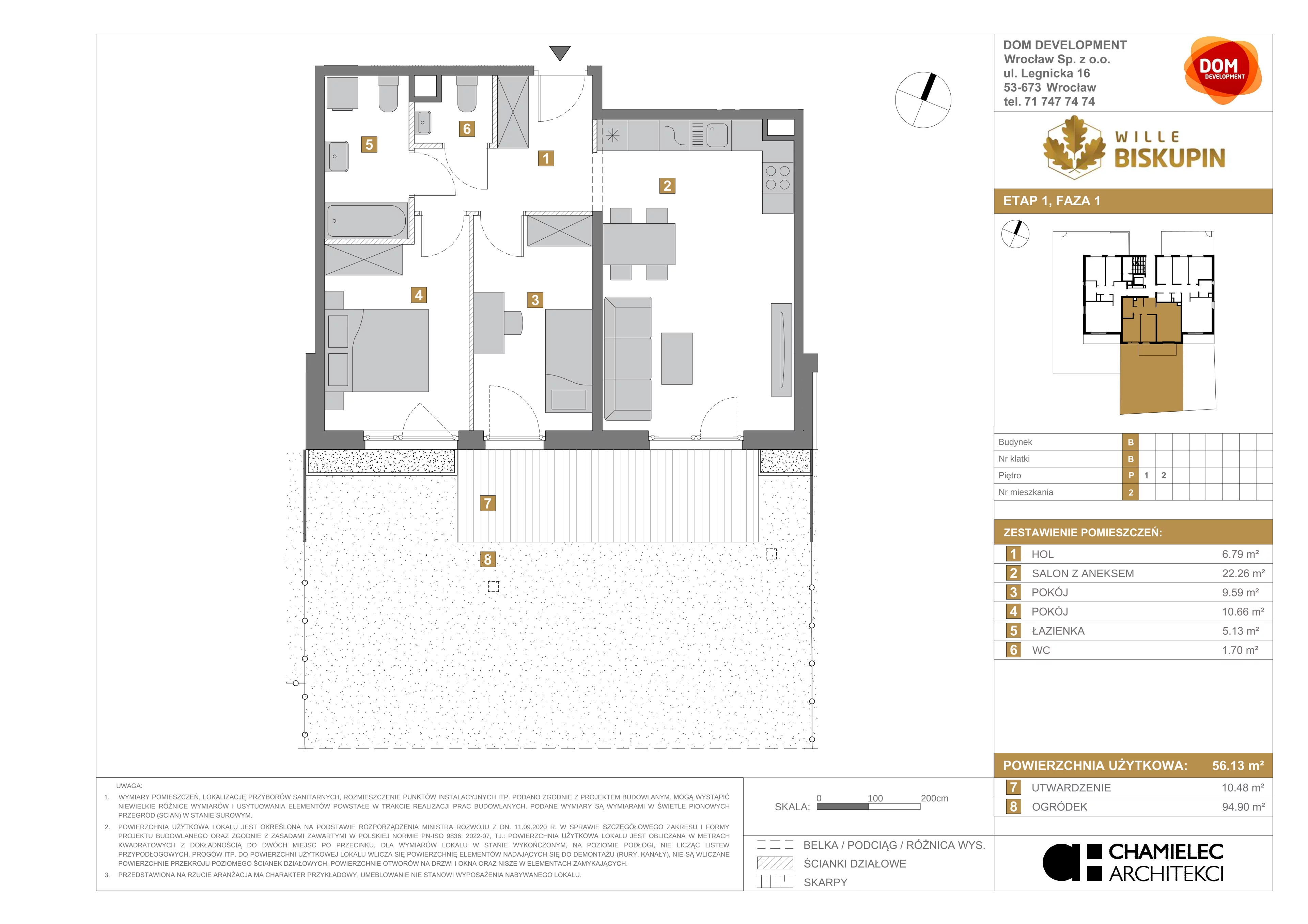 Mieszkanie 56,13 m², parter, oferta nr B/2, Wille Biskupin, Wrocław, Biskupin-Sępolno-Dąbie-Bartoszowice, Śródmieście, ul. Braci Gierymskich 156