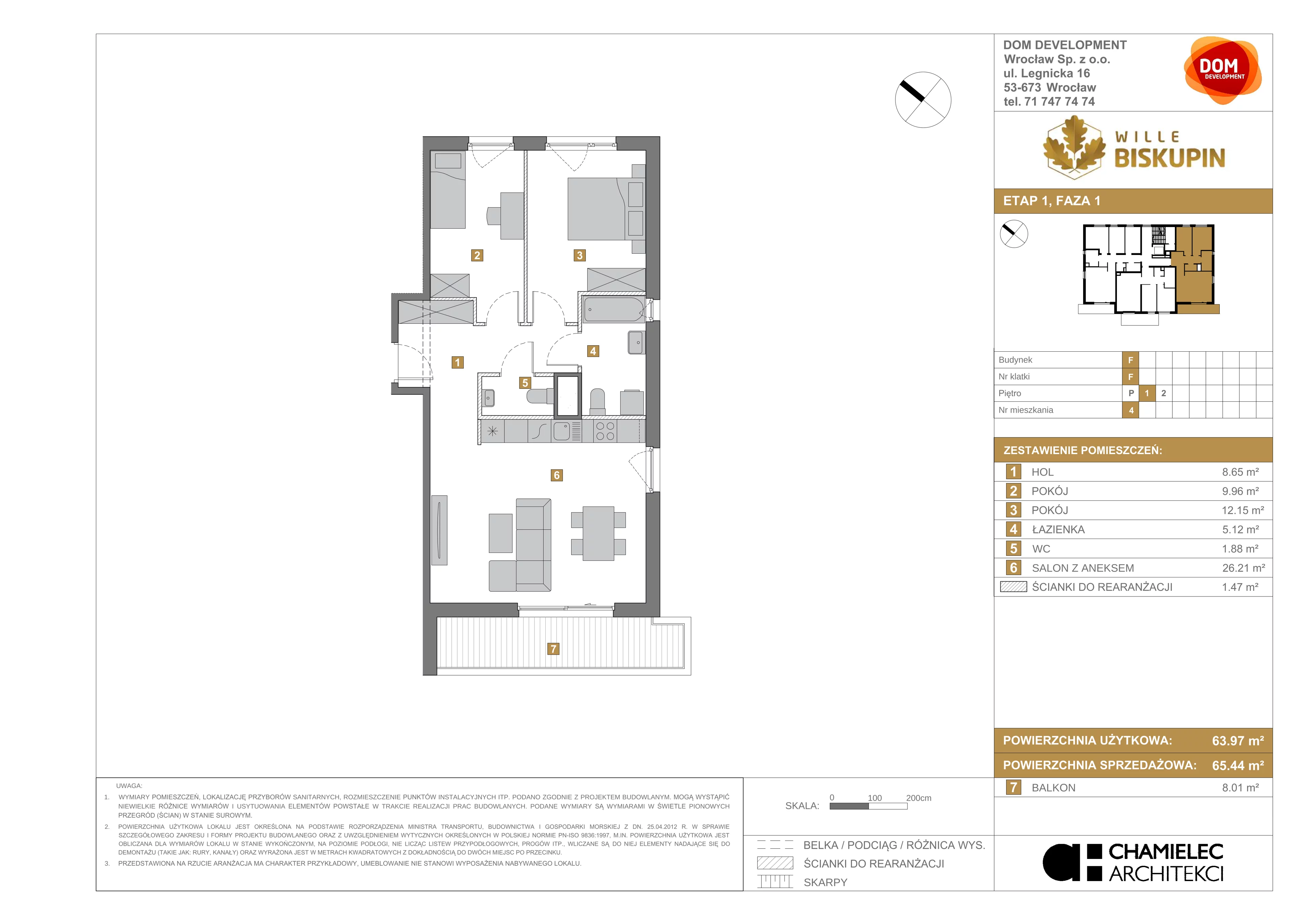 3 pokoje, mieszkanie 65,44 m², piętro 1, oferta nr F/4, Wille Biskupin, Wrocław, Biskupin-Sępolno-Dąbie-Bartoszowice, Śródmieście, ul. Braci Gierymskich 156