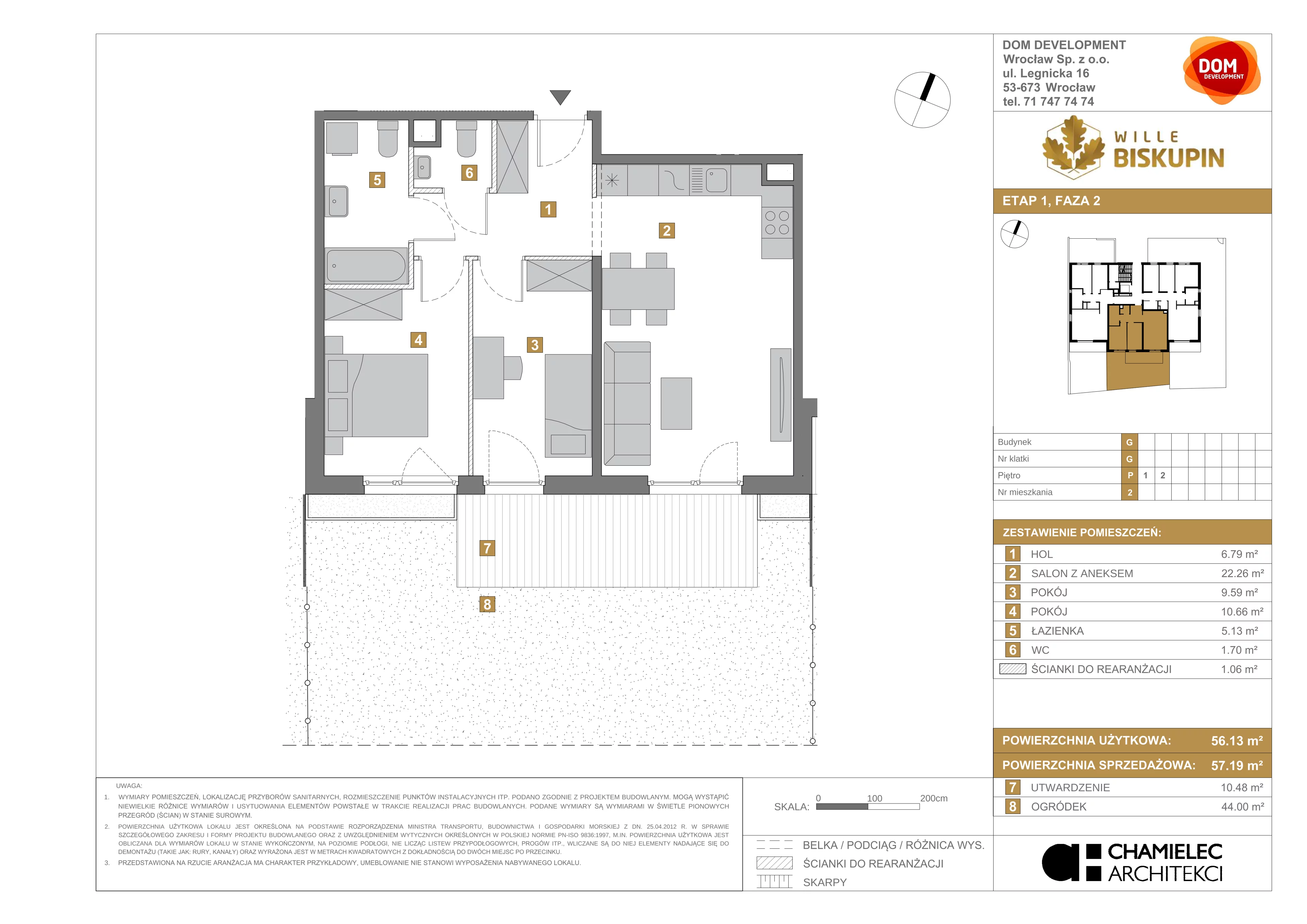 3 pokoje, mieszkanie 57,19 m², parter, oferta nr G/2, Wille Biskupin, Wrocław, Biskupin-Sępolno-Dąbie-Bartoszowice, Śródmieście, ul. Braci Gierymskich 156