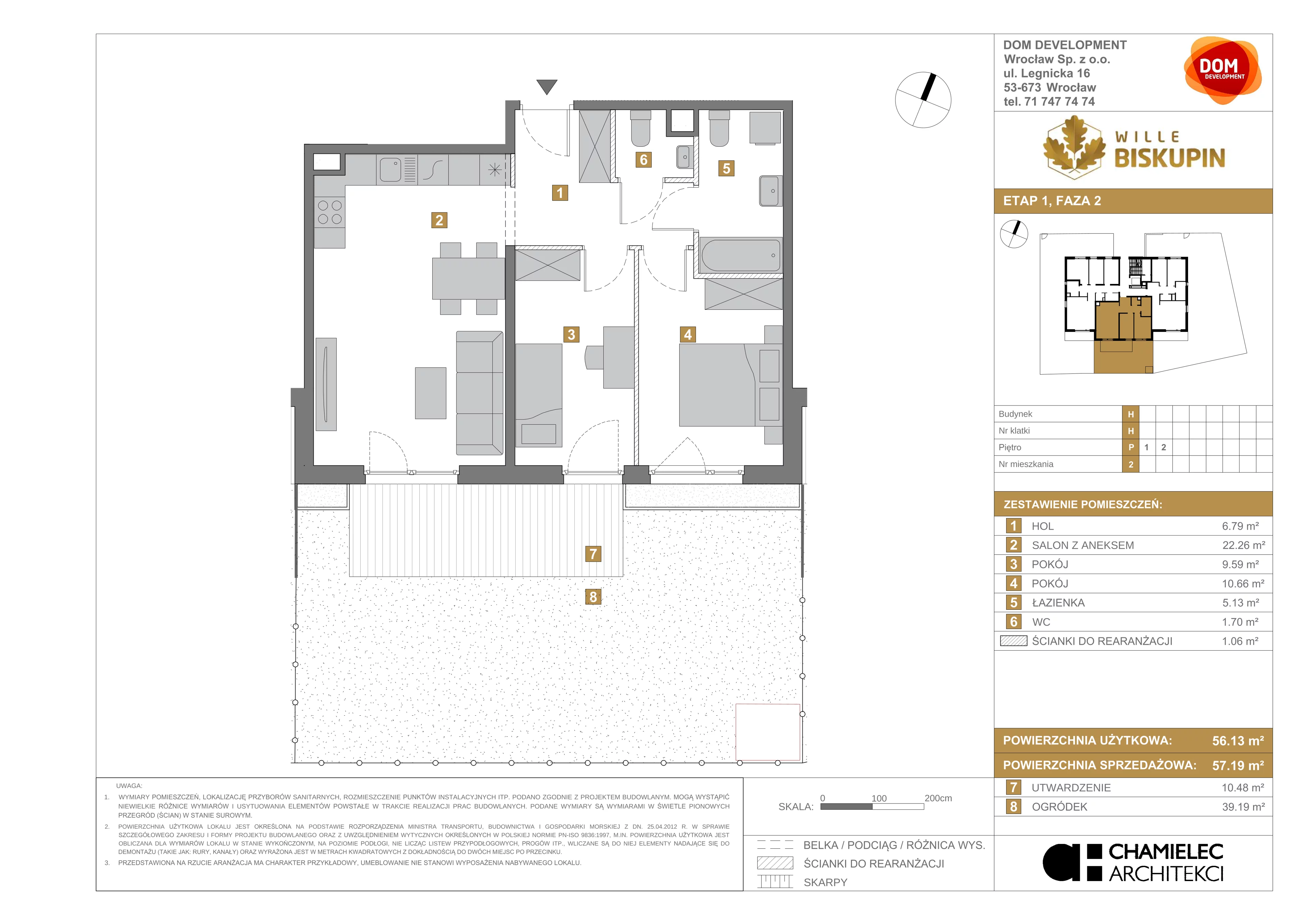 Mieszkanie 57,19 m², parter, oferta nr H/2, Wille Biskupin, Wrocław, Biskupin-Sępolno-Dąbie-Bartoszowice, Śródmieście, ul. Braci Gierymskich 156