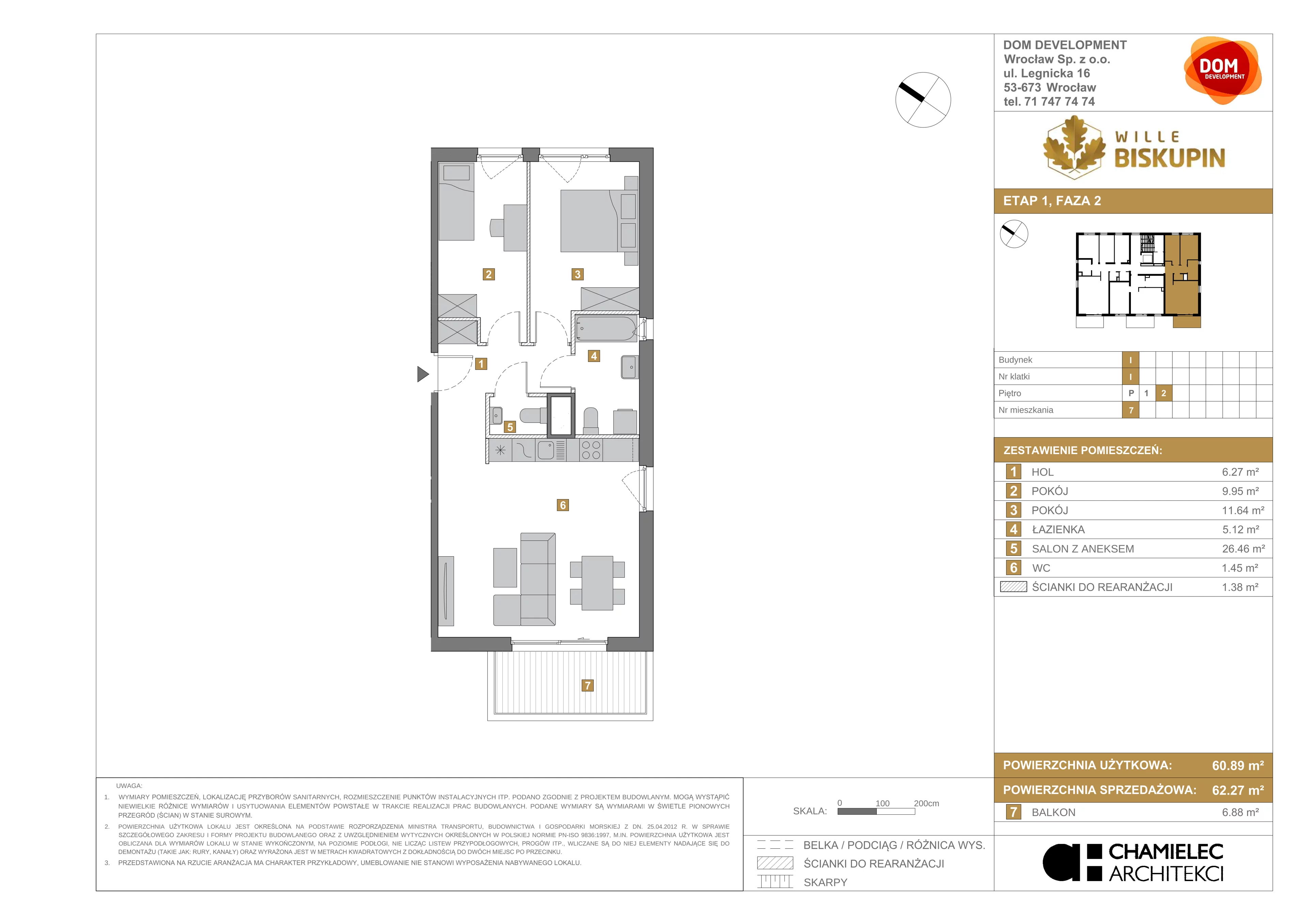 Mieszkanie 62,27 m², piętro 2, oferta nr I/7, Wille Biskupin, Wrocław, Biskupin-Sępolno-Dąbie-Bartoszowice, Śródmieście, ul. Braci Gierymskich 156