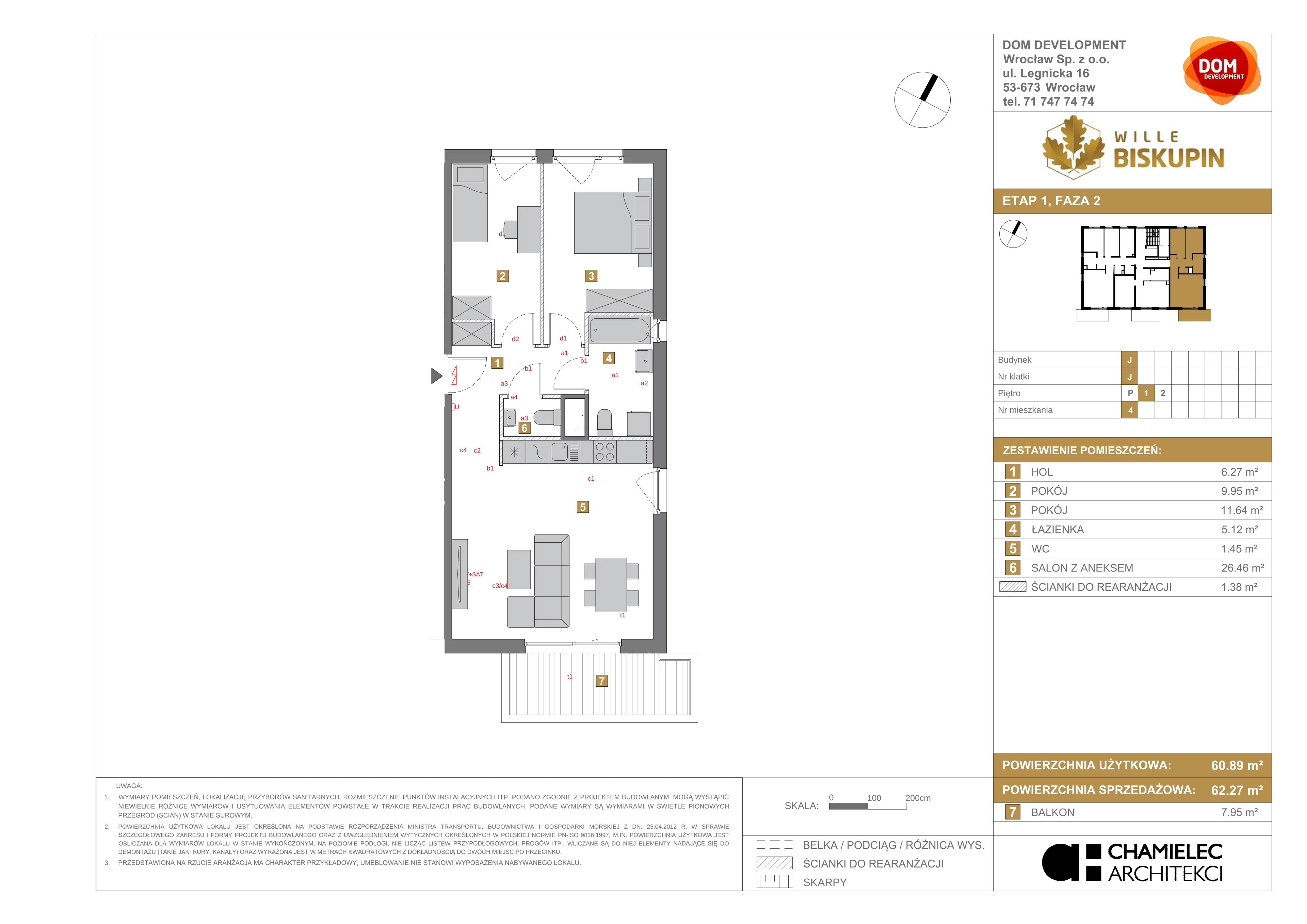 Mieszkanie 62,27 m², piętro 1, oferta nr J/4, Wille Biskupin, Wrocław, Biskupin-Sępolno-Dąbie-Bartoszowice, Śródmieście, ul. Braci Gierymskich 156