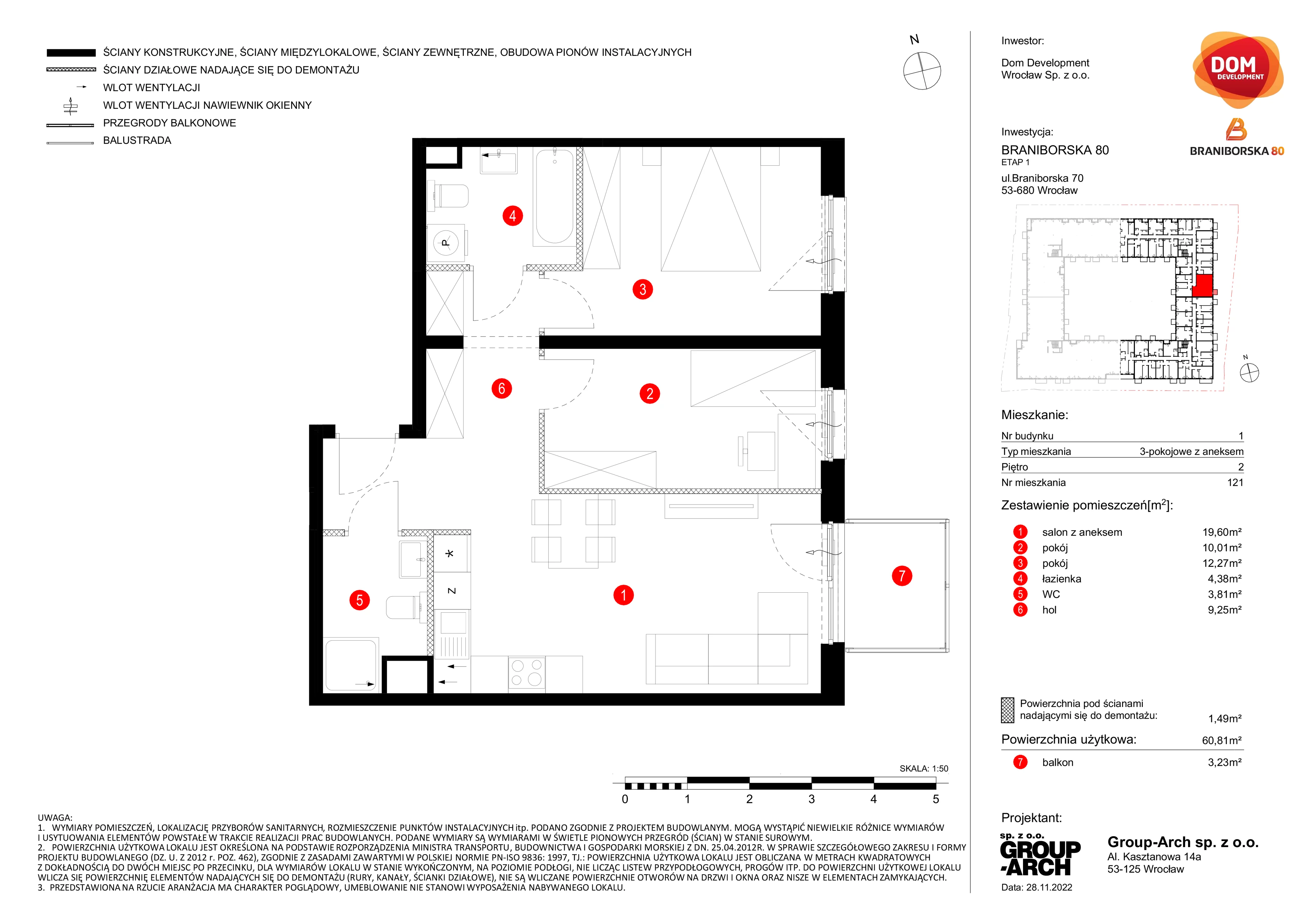 Mieszkanie 60,81 m², piętro 2, oferta nr A/121, Braniborska 80, Wrocław, Stare Miasto, ul. Braniborska 80