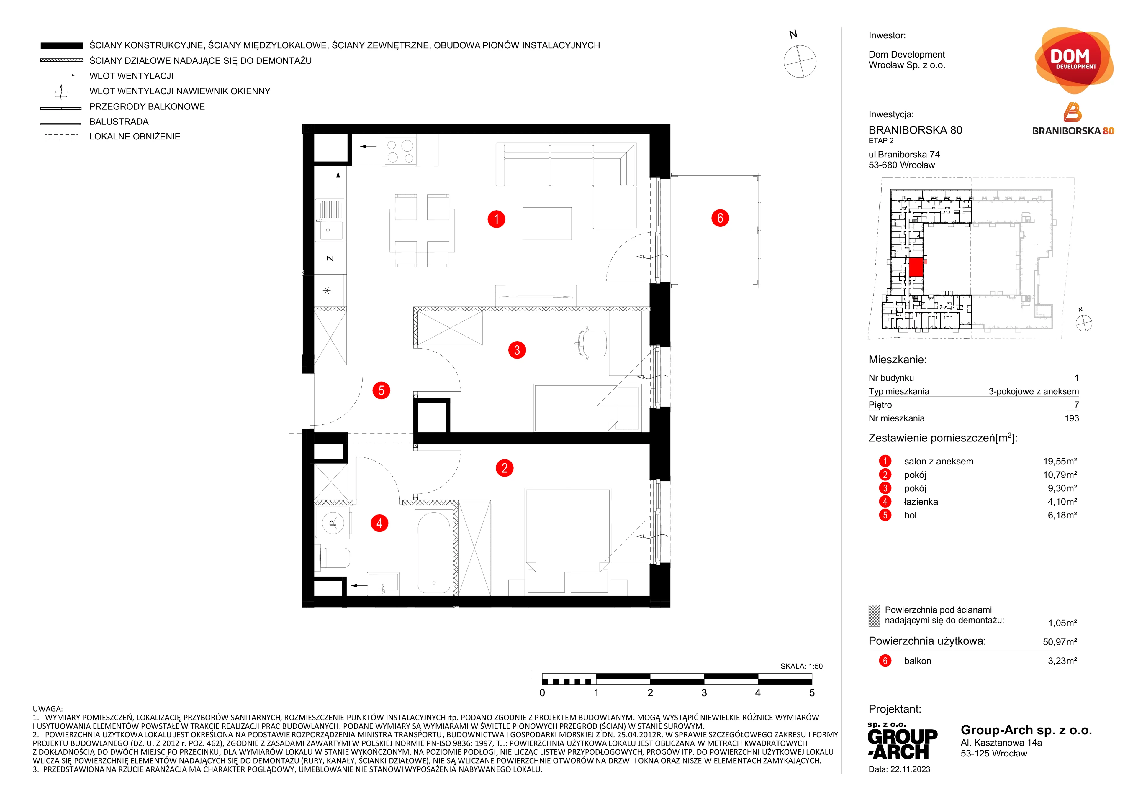 Mieszkanie 50,97 m², piętro 7, oferta nr B/193, Braniborska 80, Wrocław, Stare Miasto, ul. Braniborska 80