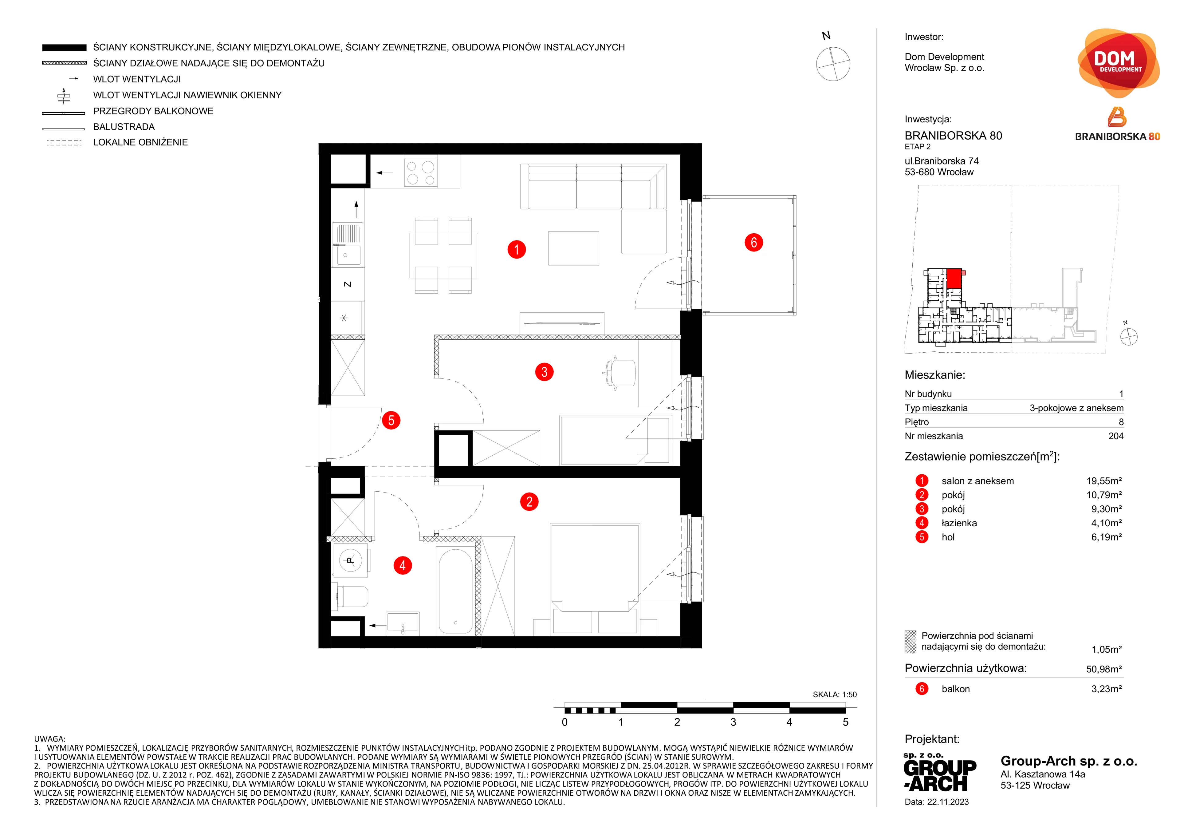 Mieszkanie 50,98 m², piętro 8, oferta nr B/204, Braniborska 80, Wrocław, Stare Miasto, ul. Braniborska 80