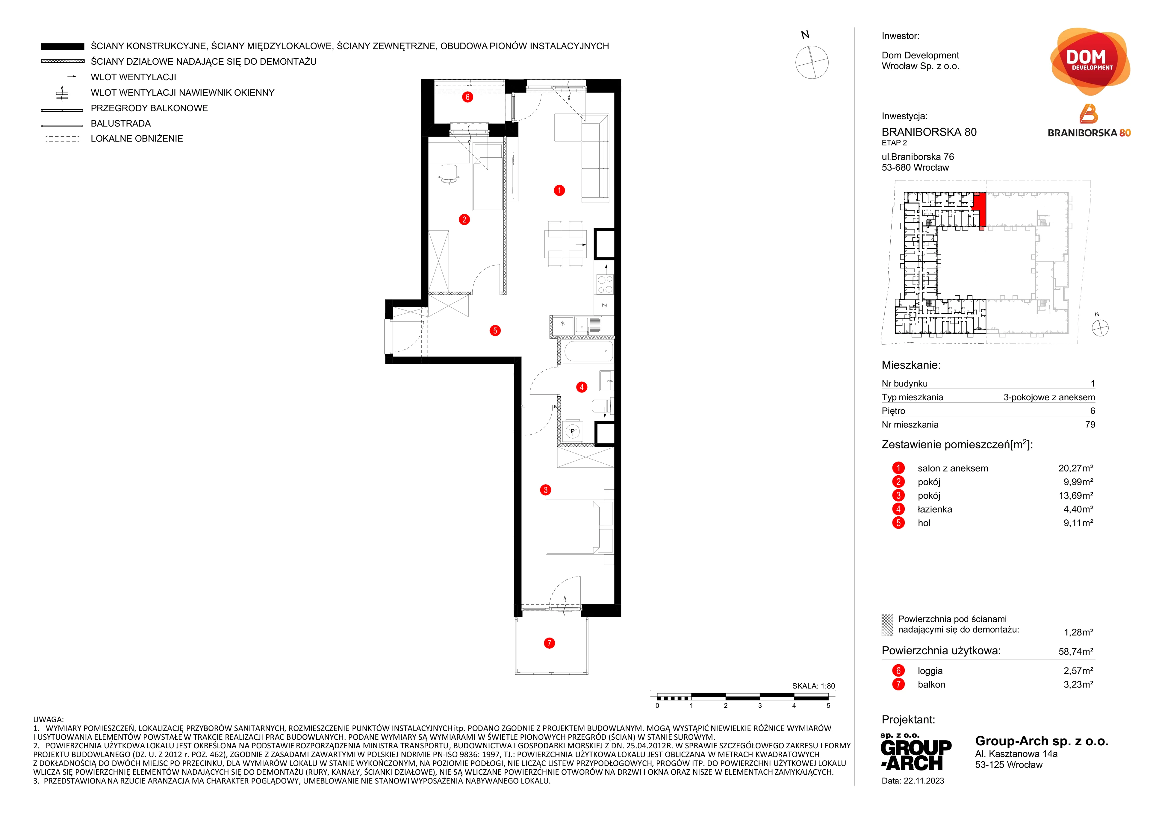 Mieszkanie 58,74 m², piętro 6, oferta nr B/79, Braniborska 80, Wrocław, Stare Miasto, ul. Braniborska 80