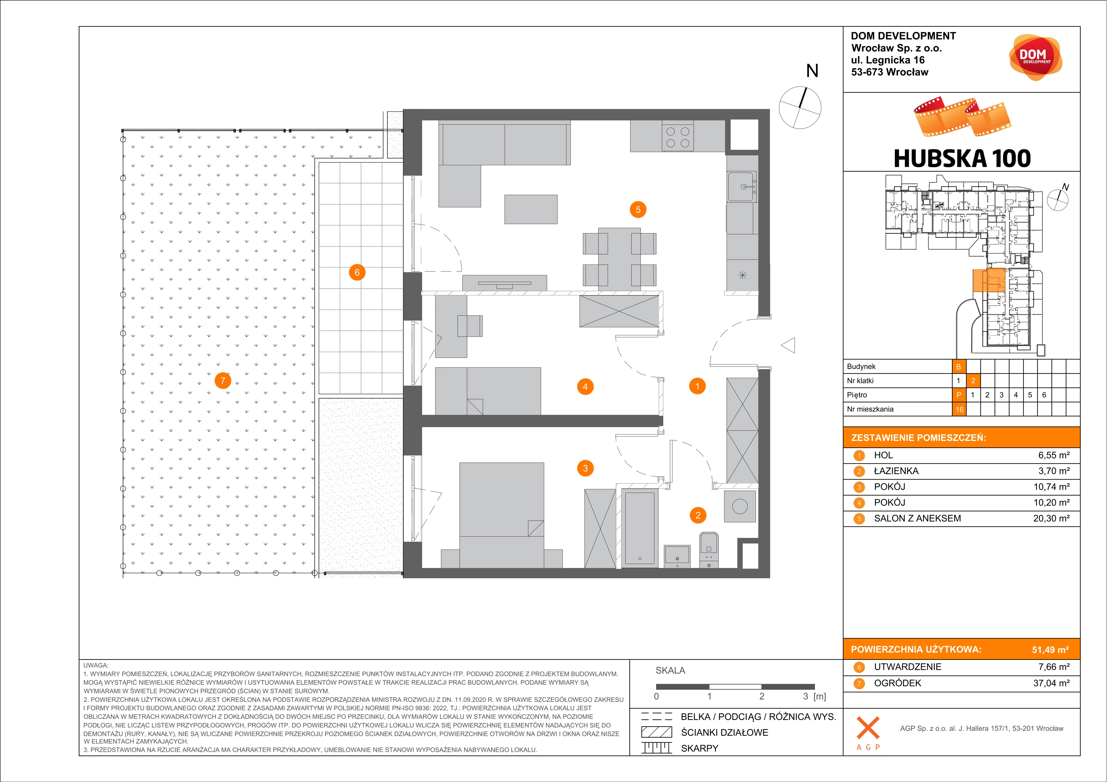 3 pokoje, mieszkanie 51,49 m², parter, oferta nr B/16, Hubska 100, Wrocław, Huby, Krzyki, ul. Paczkowska