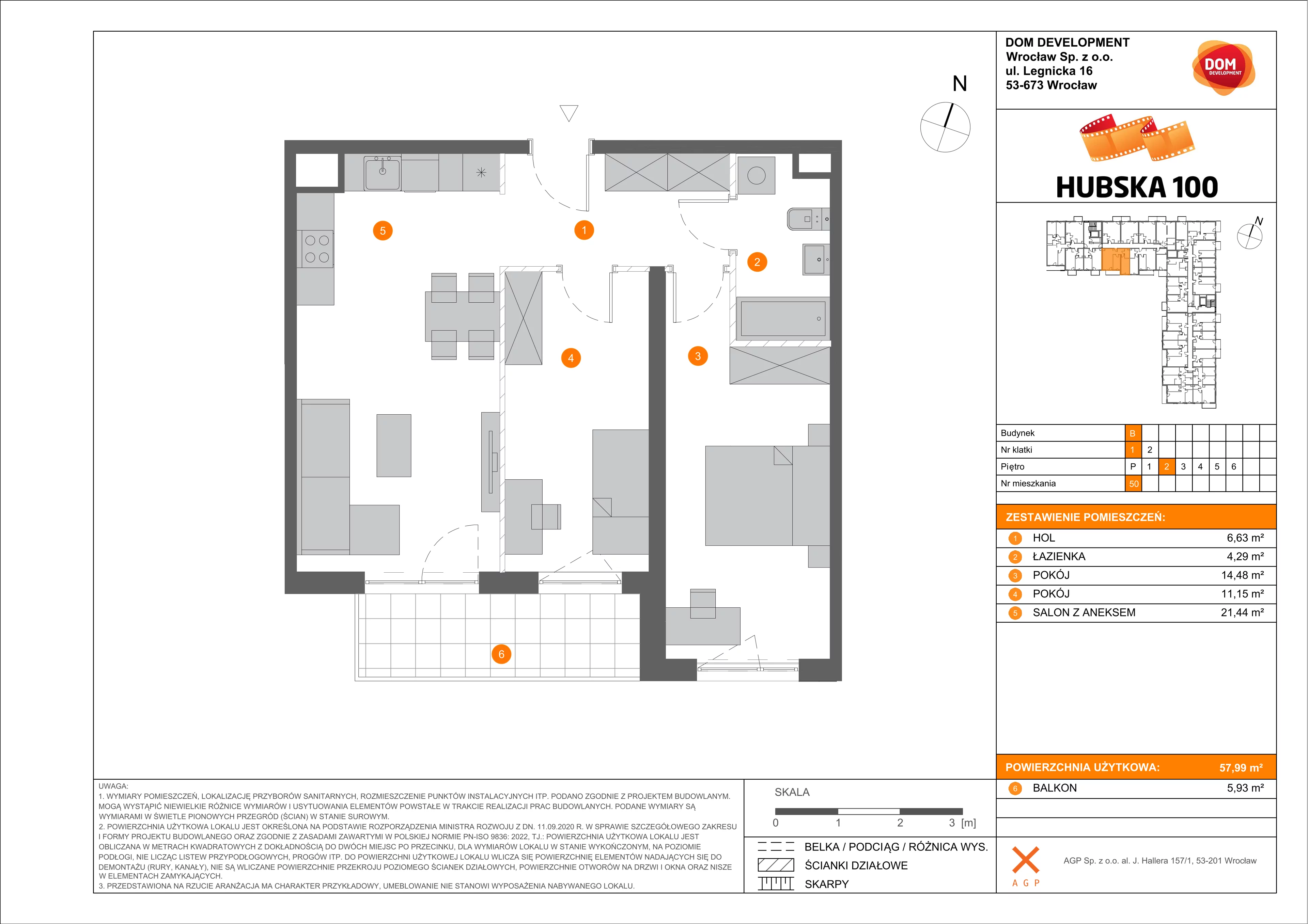 3 pokoje, mieszkanie 57,99 m², piętro 2, oferta nr B/50, Hubska 100, Wrocław, Huby, Krzyki, ul. Paczkowska