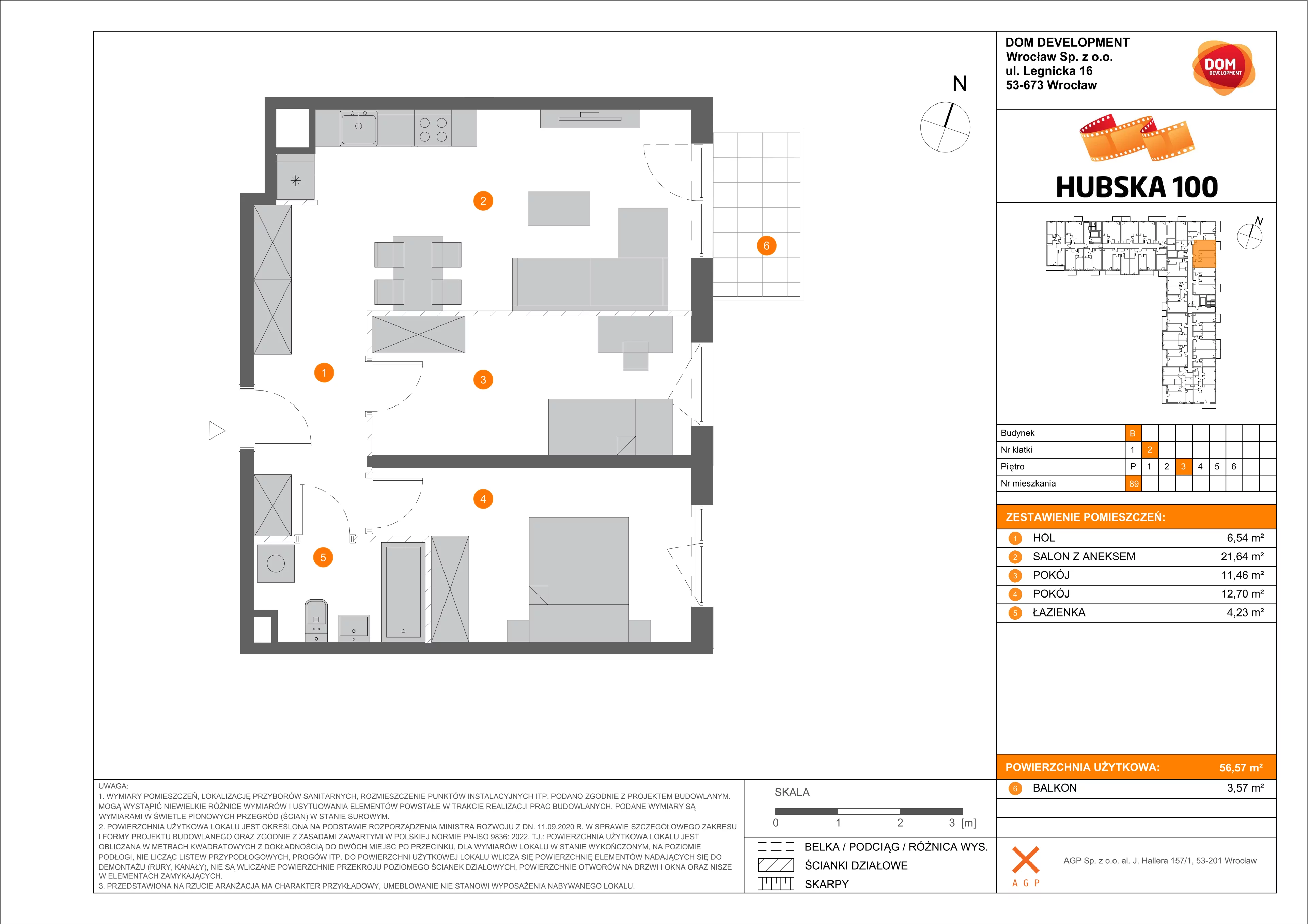 3 pokoje, mieszkanie 56,57 m², piętro 3, oferta nr B/89, Hubska 100, Wrocław, Huby, Krzyki, ul. Paczkowska