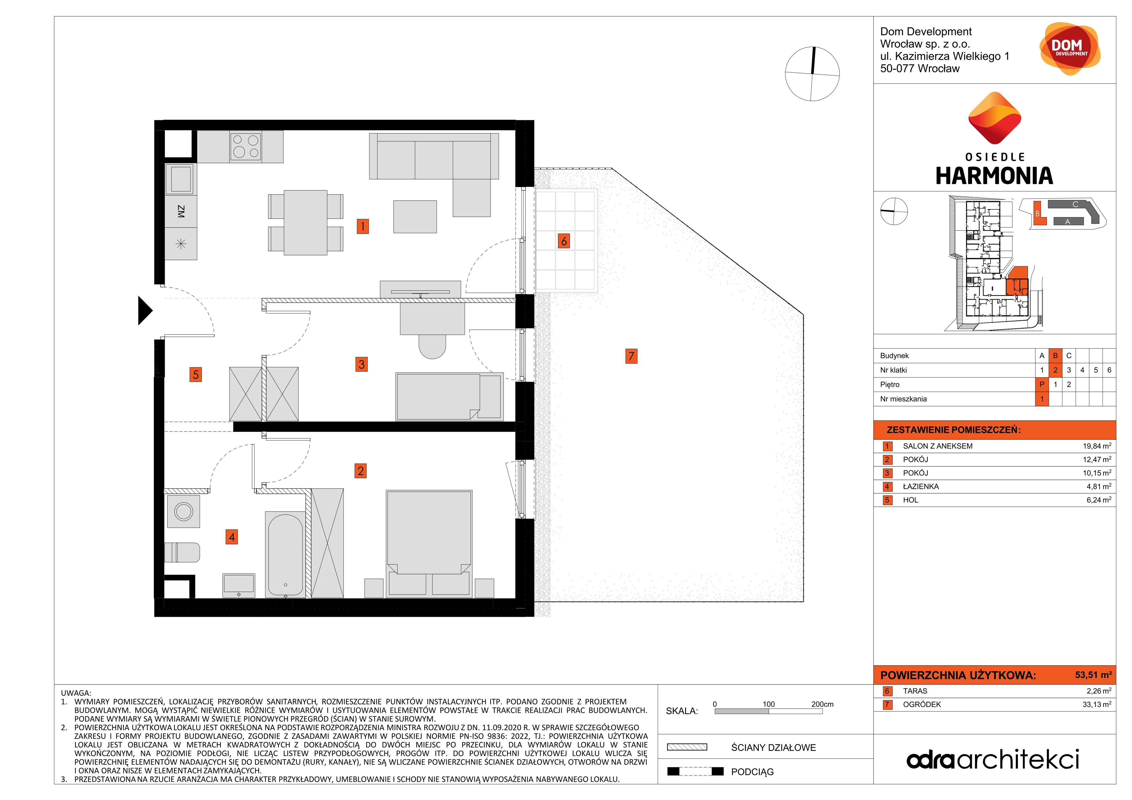 Mieszkanie 53,51 m², parter, oferta nr B/1, Osiedle Harmonia, Wrocław, Maślice, ul. Stodolna