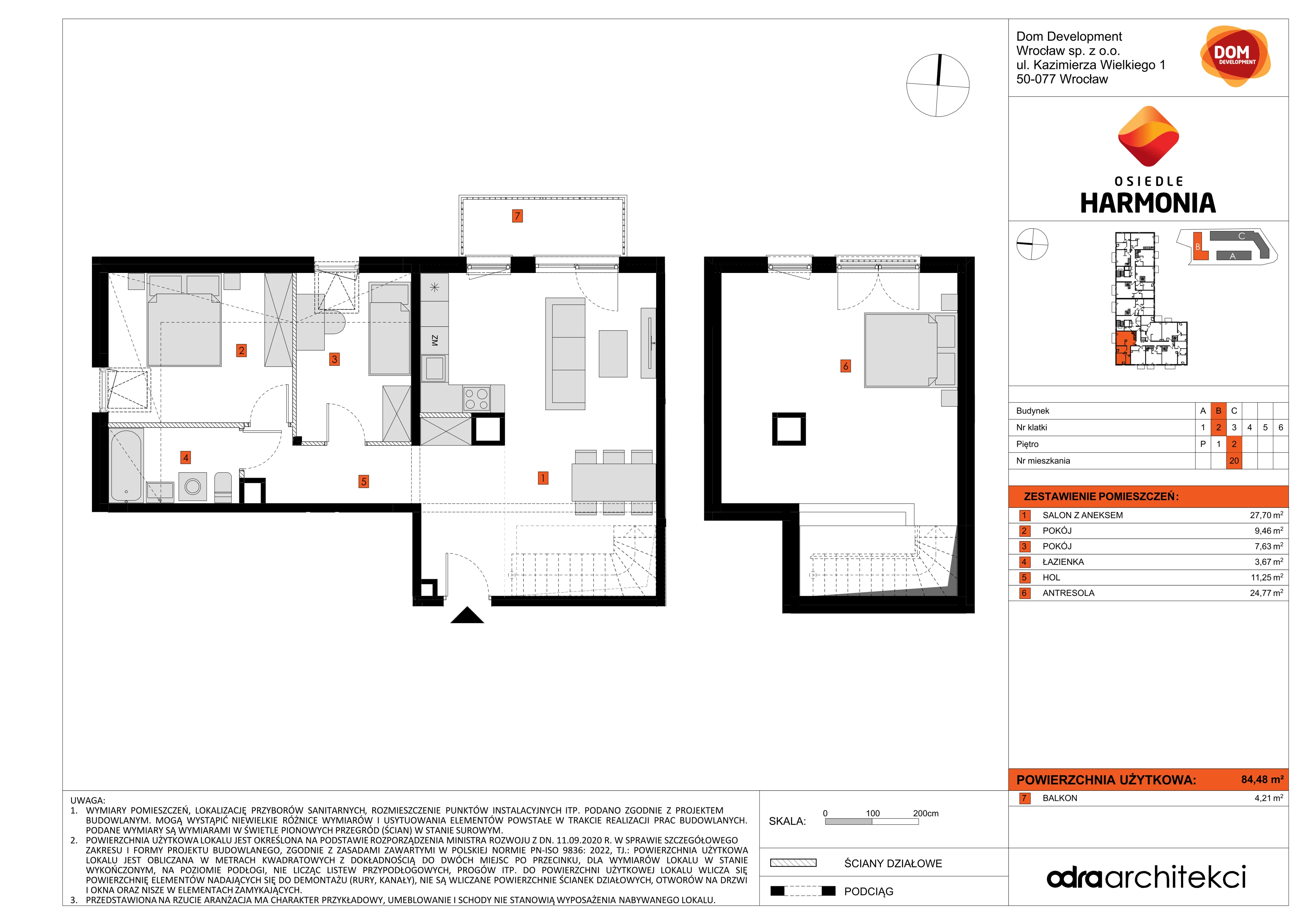 Mieszkanie 84,48 m², piętro 2, oferta nr B/20, Osiedle Harmonia, Wrocław, Maślice, ul. Stodolna