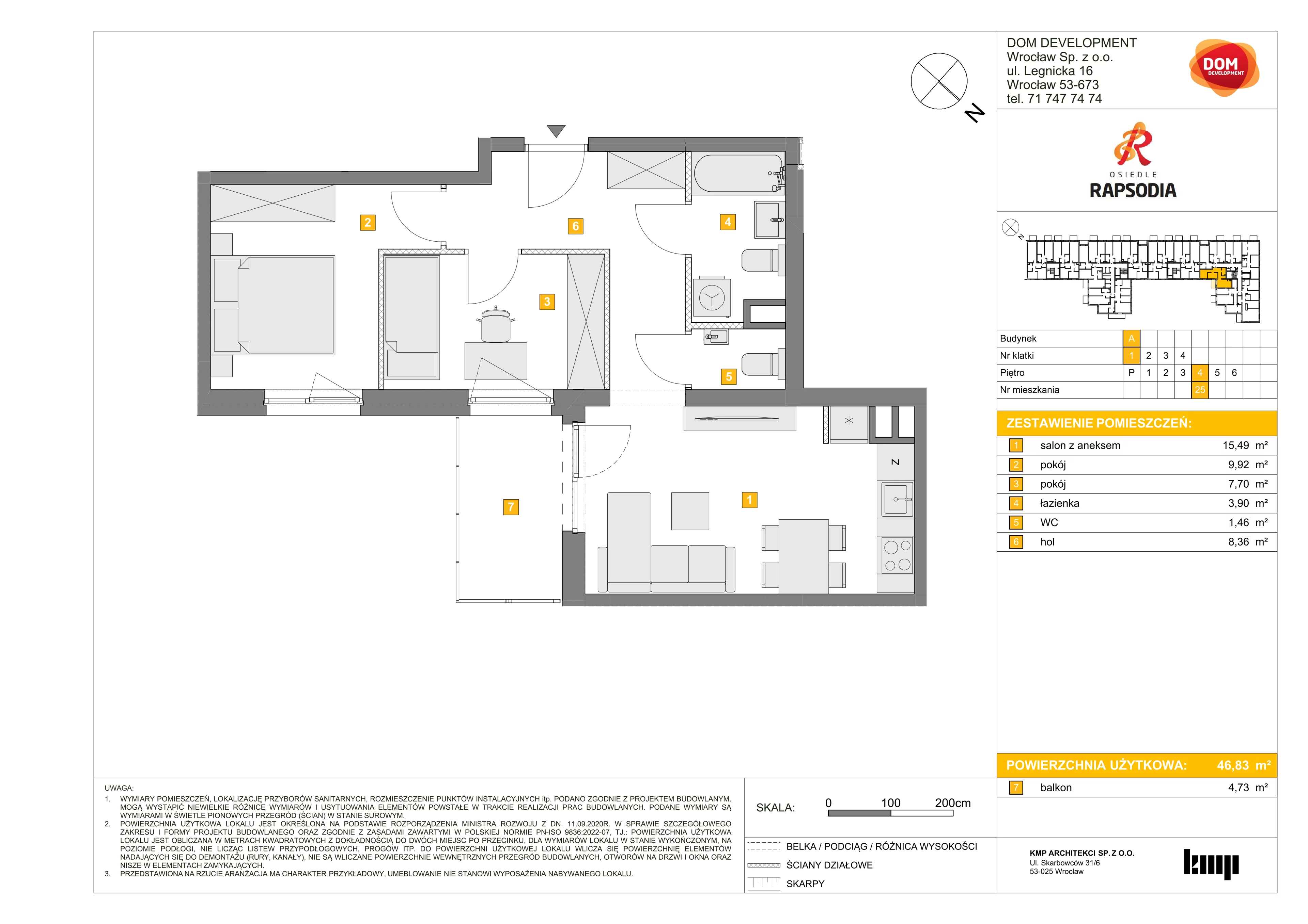 Mieszkanie 46,83 m², piętro 4, oferta nr A/25, Osiedle Rapsodia, Wrocław, Karłowice-Różanka, Różanka, ul. Wołowska 5