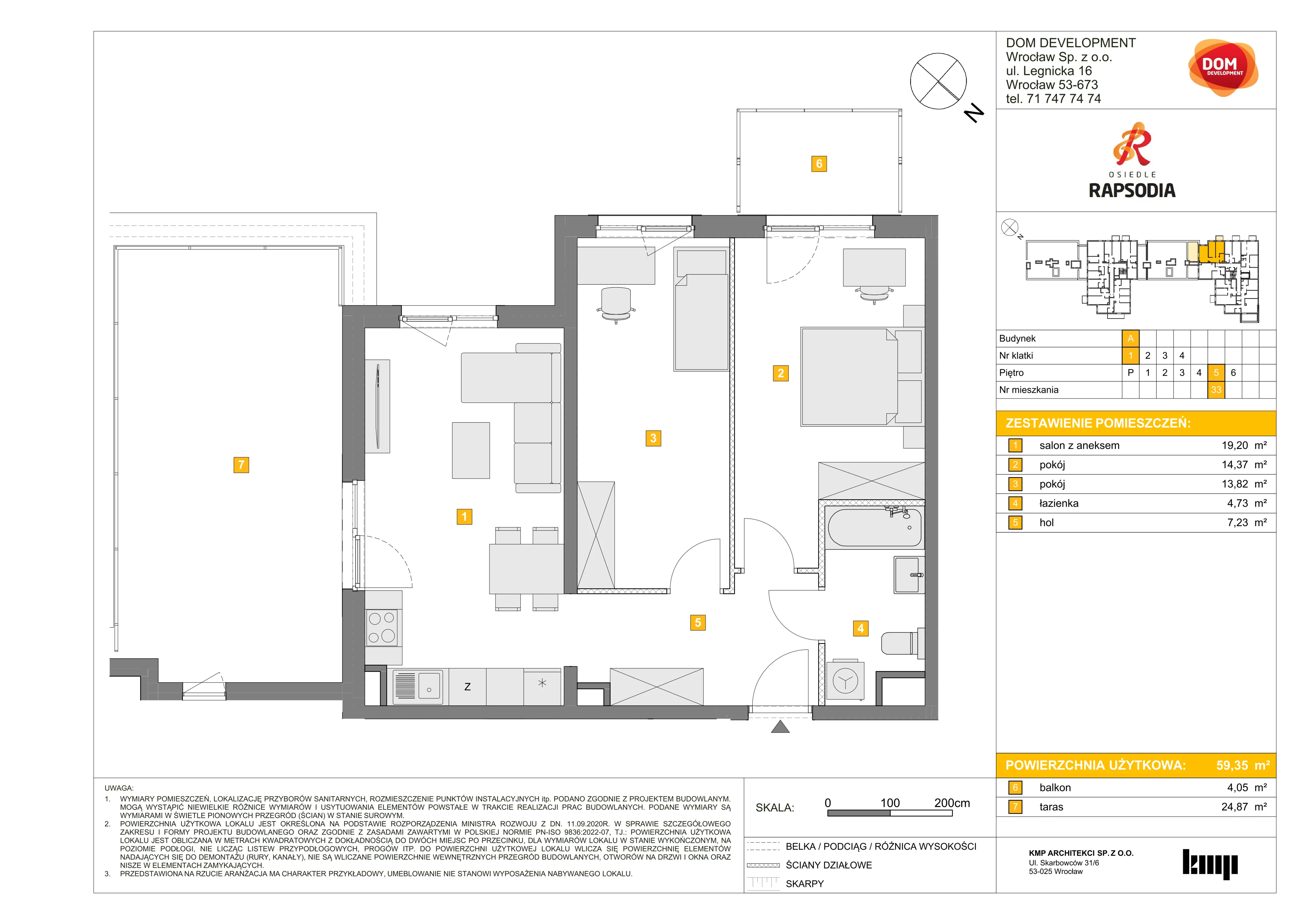 Mieszkanie 59,35 m², piętro 5, oferta nr A/33, Osiedle Rapsodia, Wrocław, Karłowice-Różanka, Różanka, ul. Wołowska 5