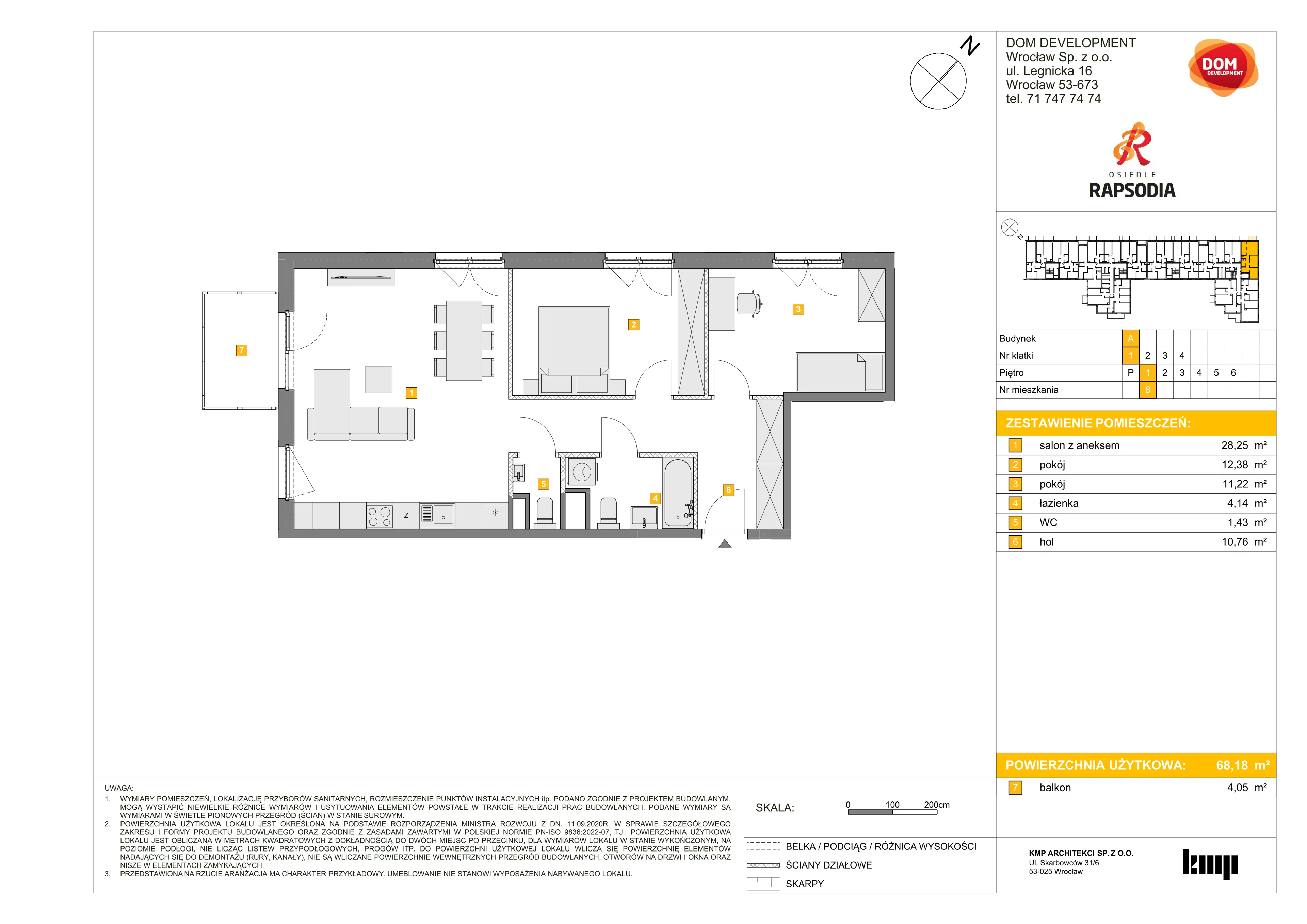 Mieszkanie 68,18 m², piętro 1, oferta nr A/8, Osiedle Rapsodia, Wrocław, Karłowice-Różanka, Różanka, ul. Wołowska 5