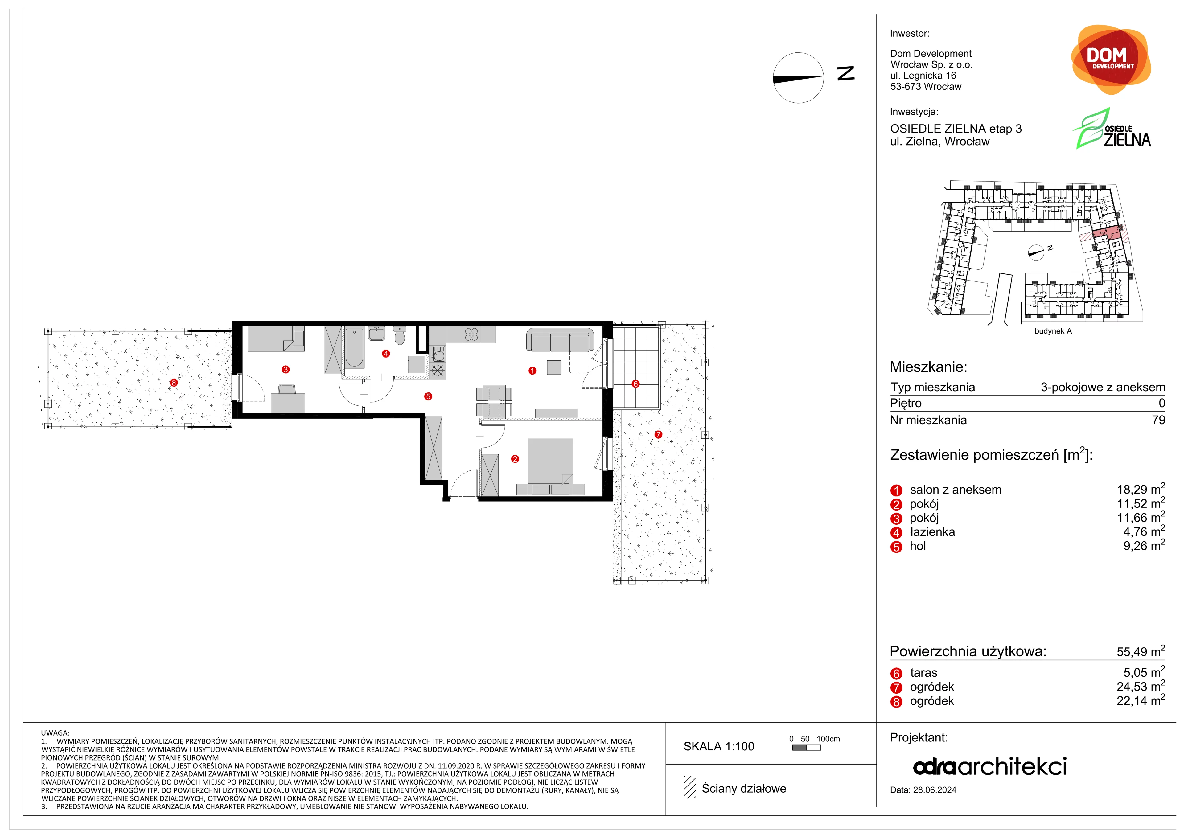 Mieszkanie 55,49 m², parter, oferta nr A/79, Osiedle Zielna, Wrocław, Psie Pole-Zawidawie, Psie Pole, ul. Zielna