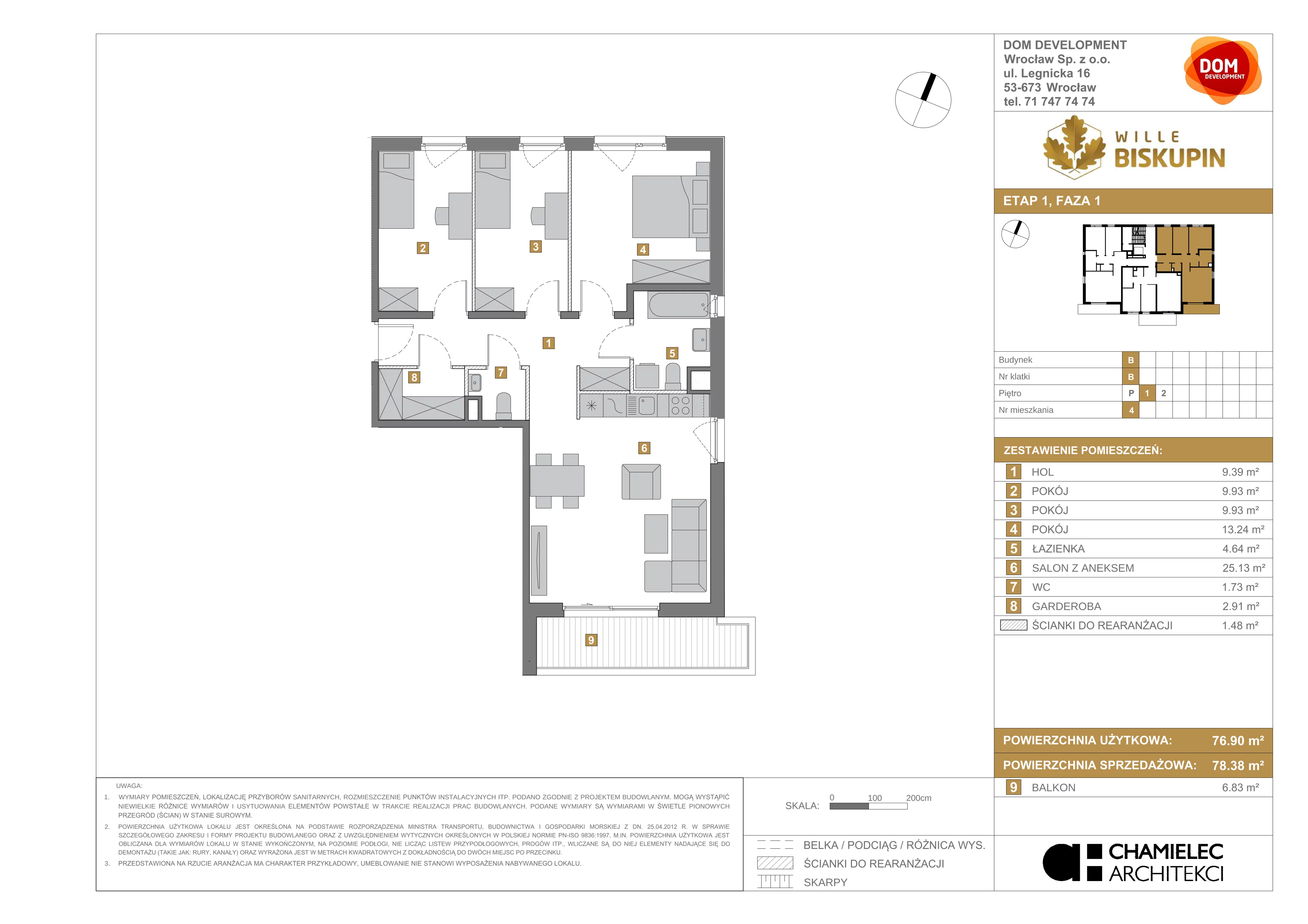 Mieszkanie 78,38 m², piętro 1, oferta nr B/4, Wille Biskupin, Wrocław, Biskupin-Sępolno-Dąbie-Bartoszowice, Śródmieście, ul. Braci Gierymskich 156