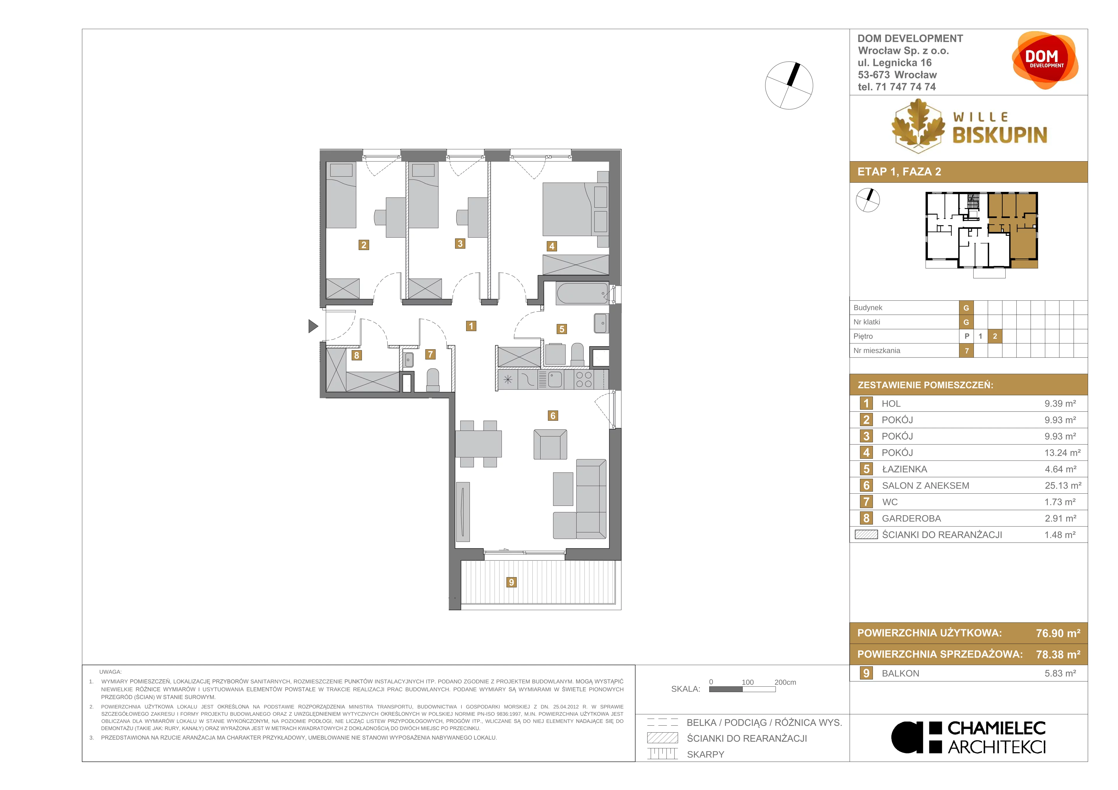 Mieszkanie 78,38 m², piętro 2, oferta nr G/7, Wille Biskupin, Wrocław, Biskupin-Sępolno-Dąbie-Bartoszowice, Śródmieście, ul. Braci Gierymskich 156