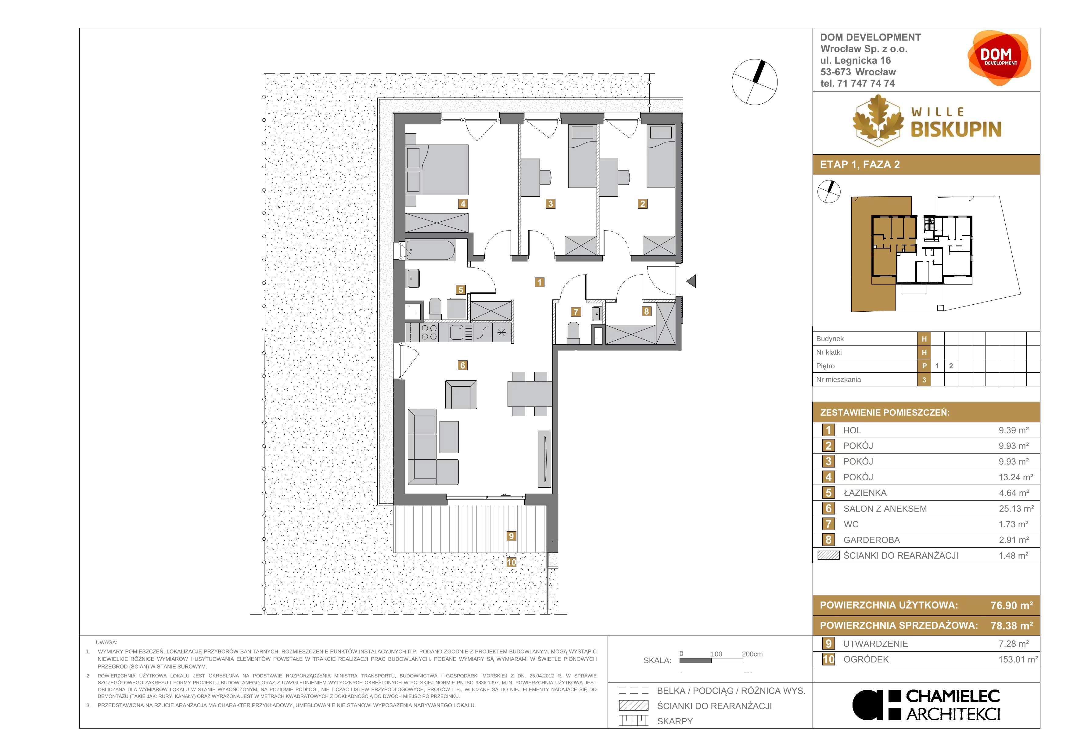 Mieszkanie 78,38 m², parter, oferta nr H/3, Wille Biskupin, Wrocław, Biskupin-Sępolno-Dąbie-Bartoszowice, Śródmieście, ul. Braci Gierymskich 156