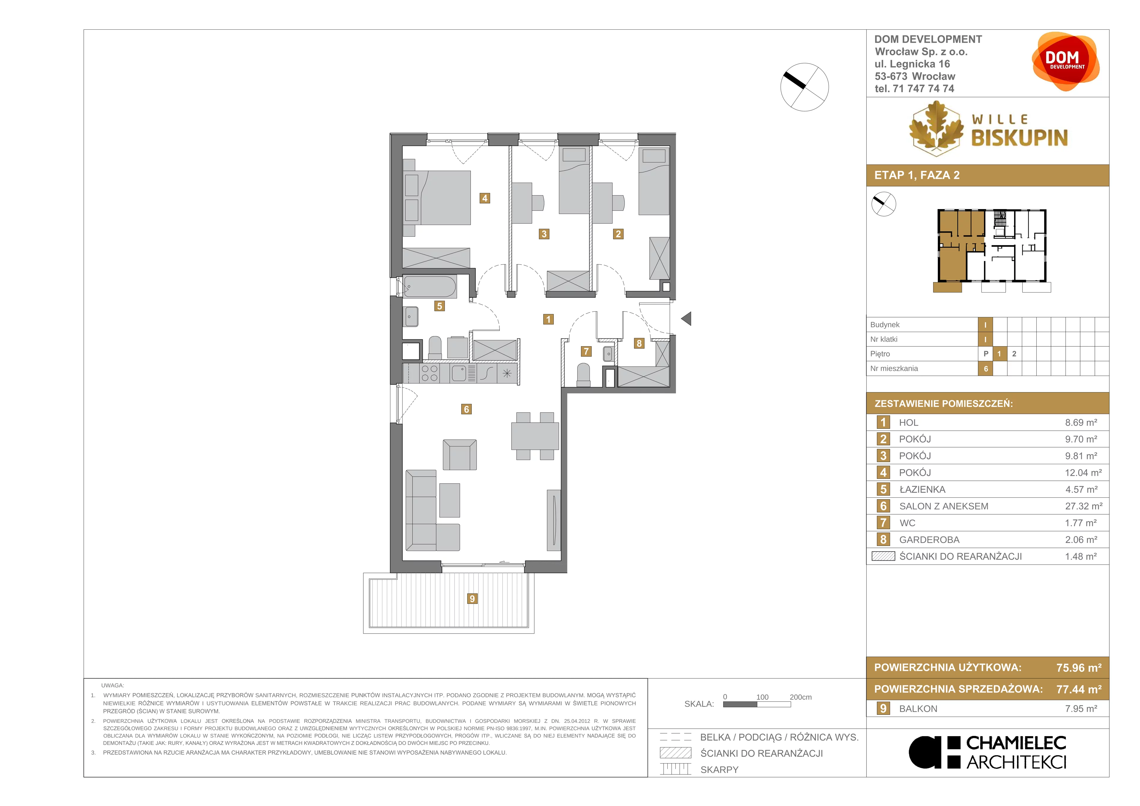 Mieszkanie 77,44 m², piętro 1, oferta nr I/6, Wille Biskupin, Wrocław, Biskupin-Sępolno-Dąbie-Bartoszowice, Śródmieście, ul. Braci Gierymskich 156