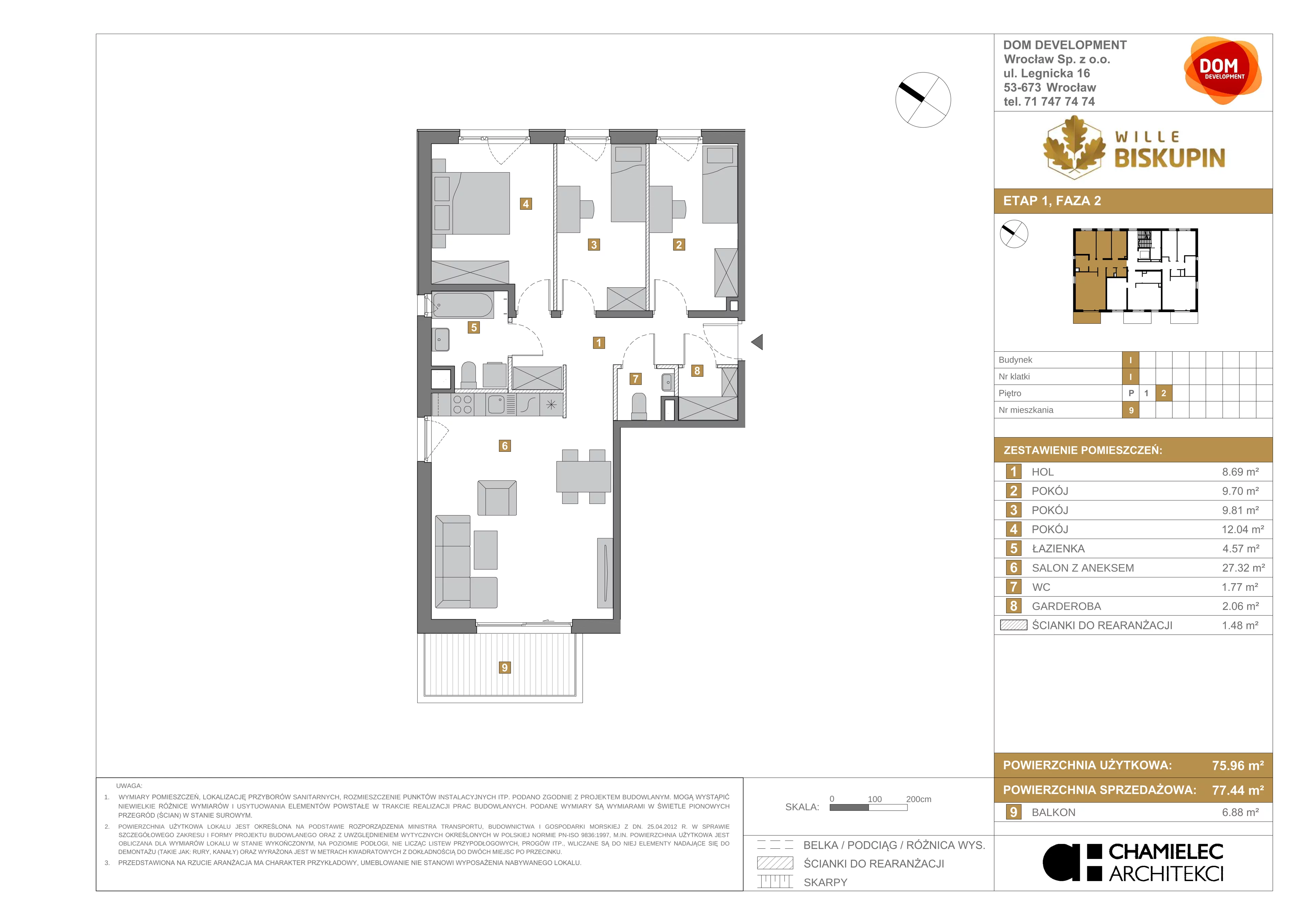 Mieszkanie 77,44 m², piętro 2, oferta nr I/9, Wille Biskupin, Wrocław, Biskupin-Sępolno-Dąbie-Bartoszowice, Śródmieście, ul. Braci Gierymskich 156