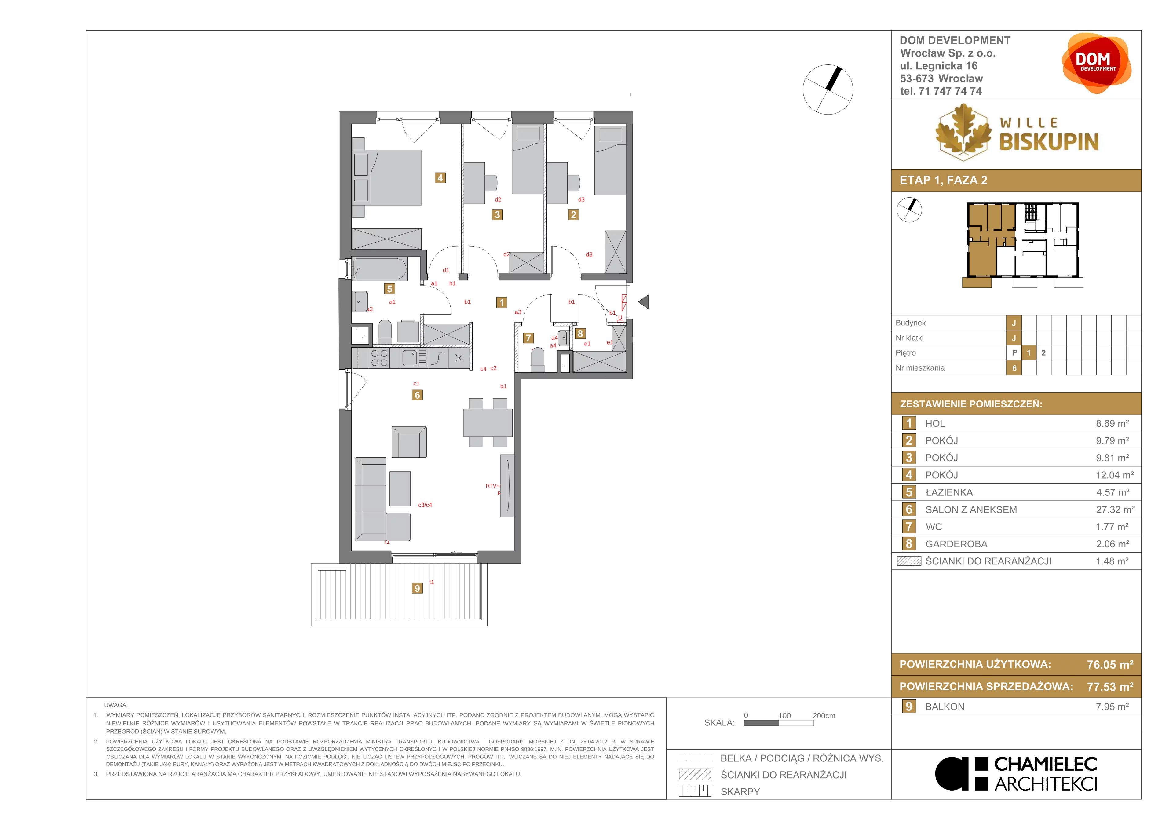 Mieszkanie 77,53 m², piętro 1, oferta nr J/6, Wille Biskupin, Wrocław, Biskupin-Sępolno-Dąbie-Bartoszowice, Śródmieście, ul. Braci Gierymskich 156