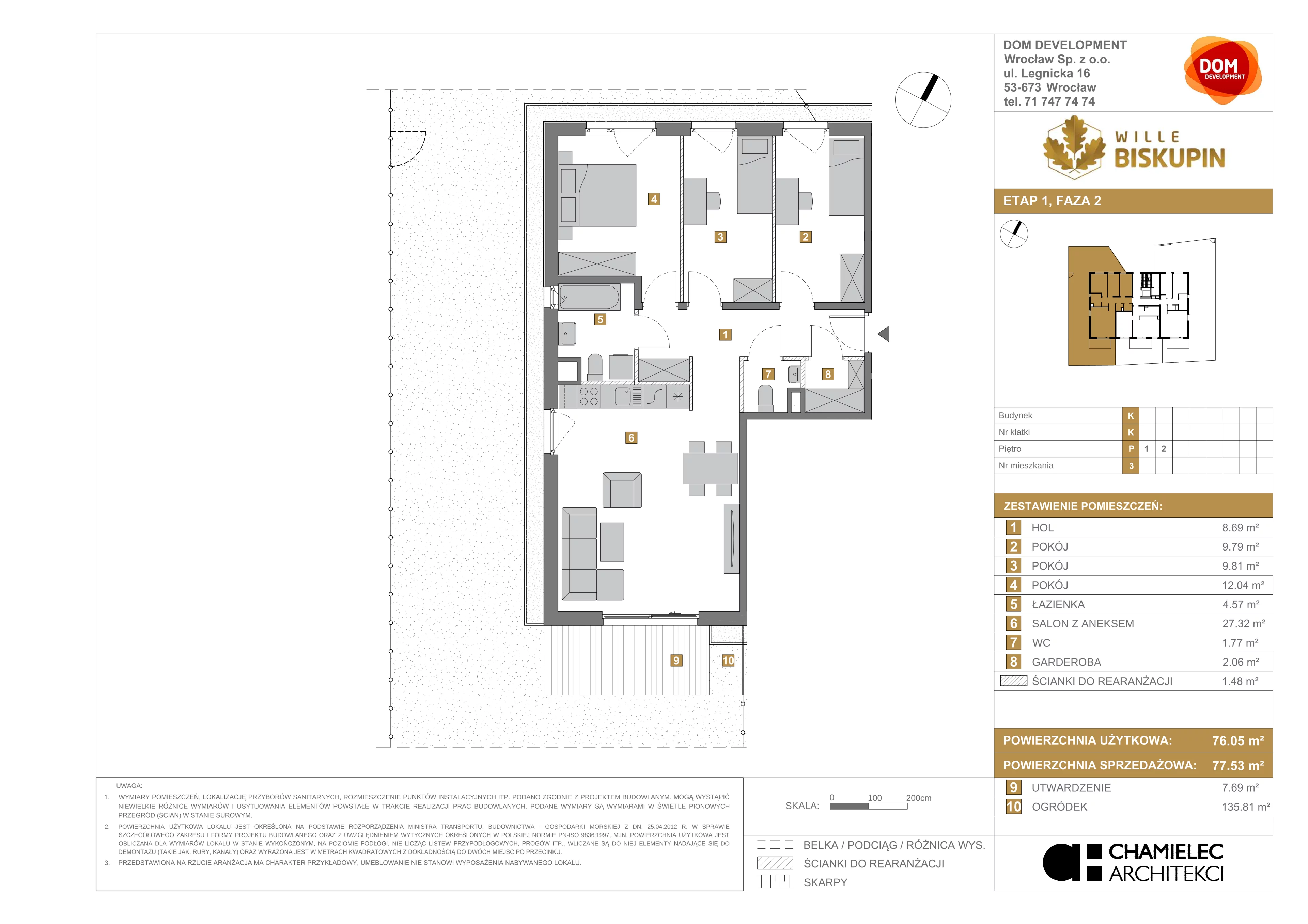 4 pokoje, mieszkanie 77,53 m², parter, oferta nr K/3, Wille Biskupin, Wrocław, Biskupin-Sępolno-Dąbie-Bartoszowice, Śródmieście, ul. Braci Gierymskich 156