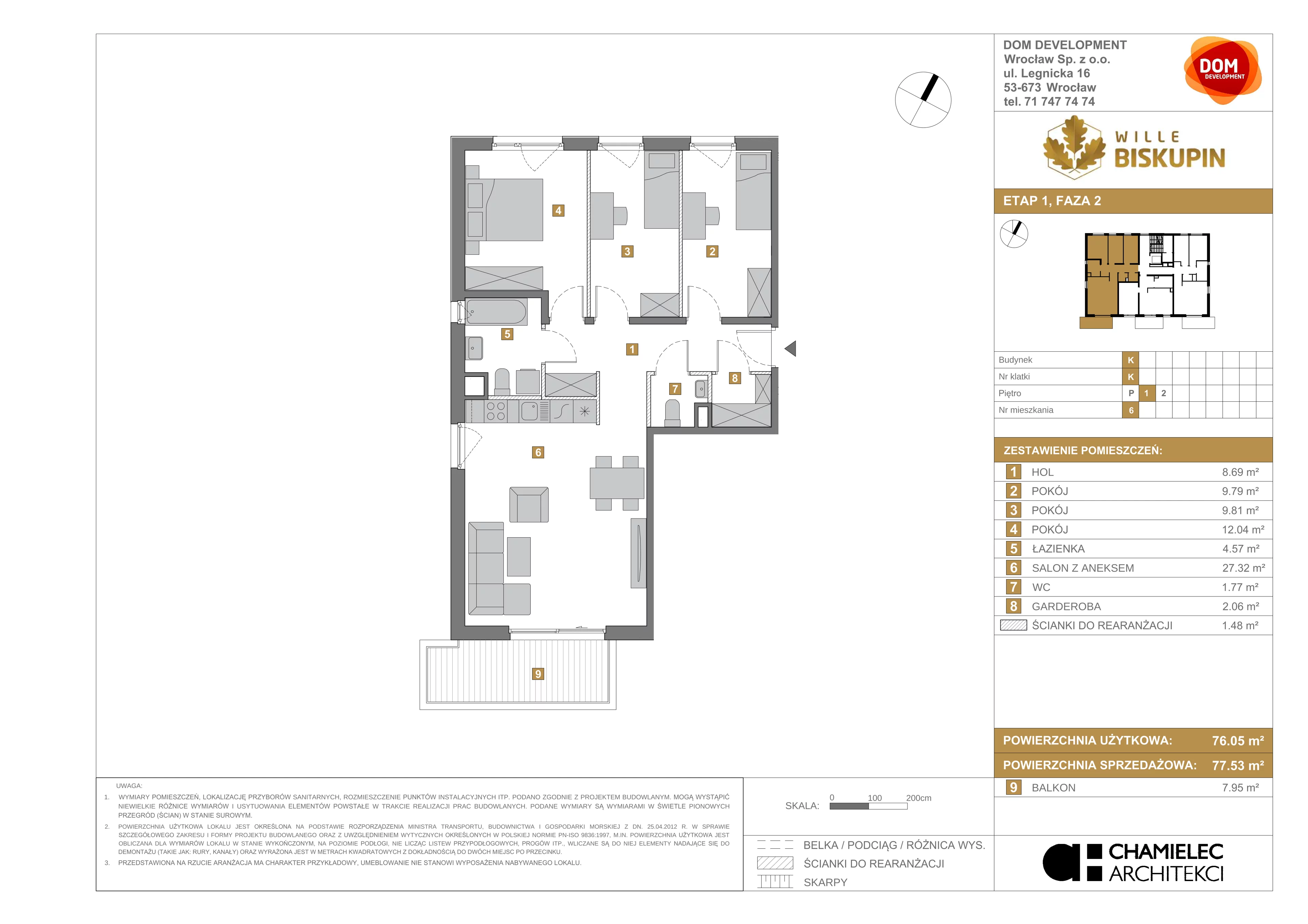 4 pokoje, mieszkanie 77,53 m², piętro 1, oferta nr K/6, Wille Biskupin, Wrocław, Biskupin-Sępolno-Dąbie-Bartoszowice, Śródmieście, ul. Braci Gierymskich 156