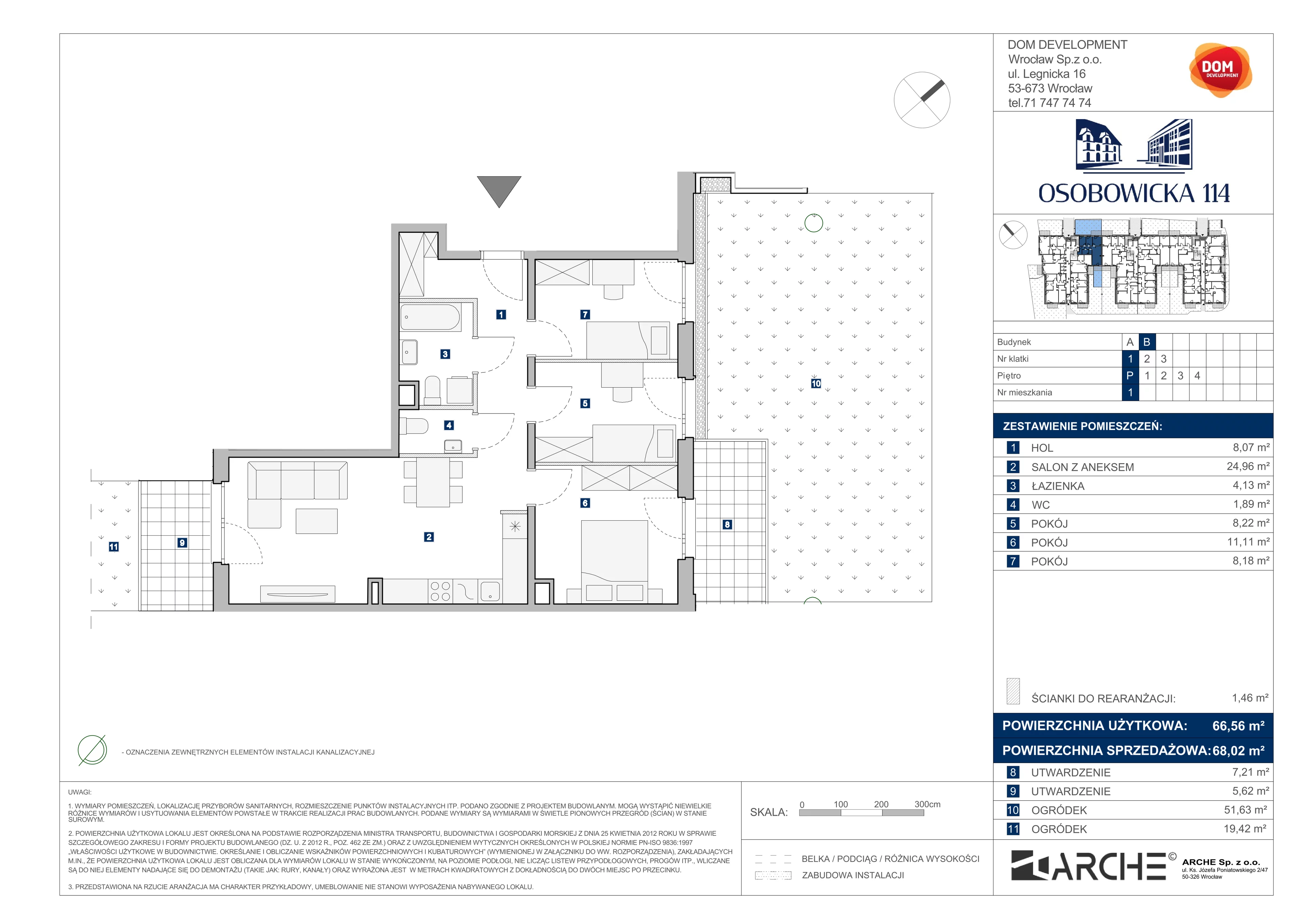 4 pokoje, mieszkanie 68,02 m², parter, oferta nr B/1, Osobowicka 114, Wrocław, Osobowice-Rędzin, Fabryczna, ul. Osobowicka 114