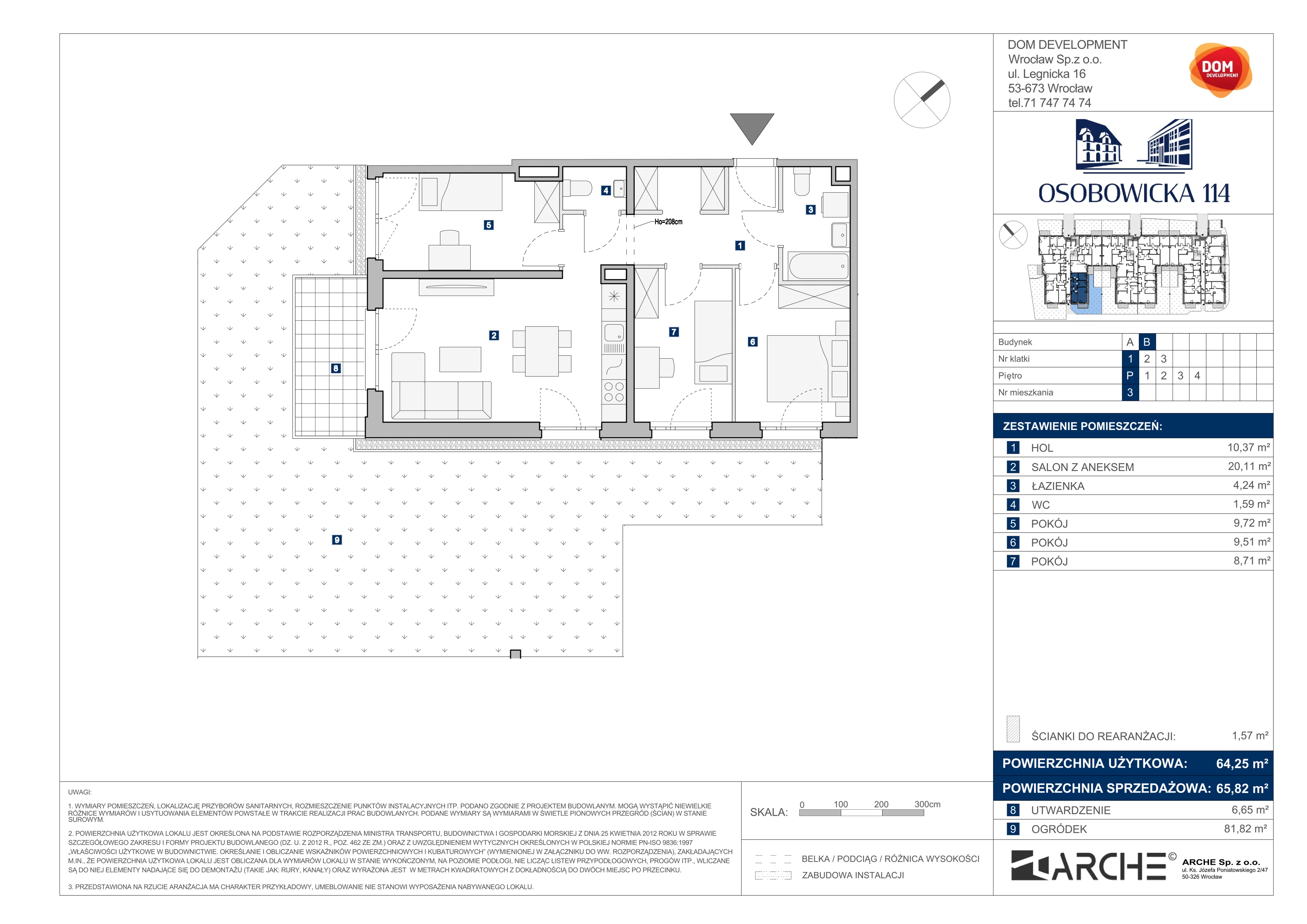 4 pokoje, mieszkanie 65,82 m², parter, oferta nr B/3, Osobowicka 114, Wrocław, Osobowice-Rędzin, Fabryczna, ul. Osobowicka 114