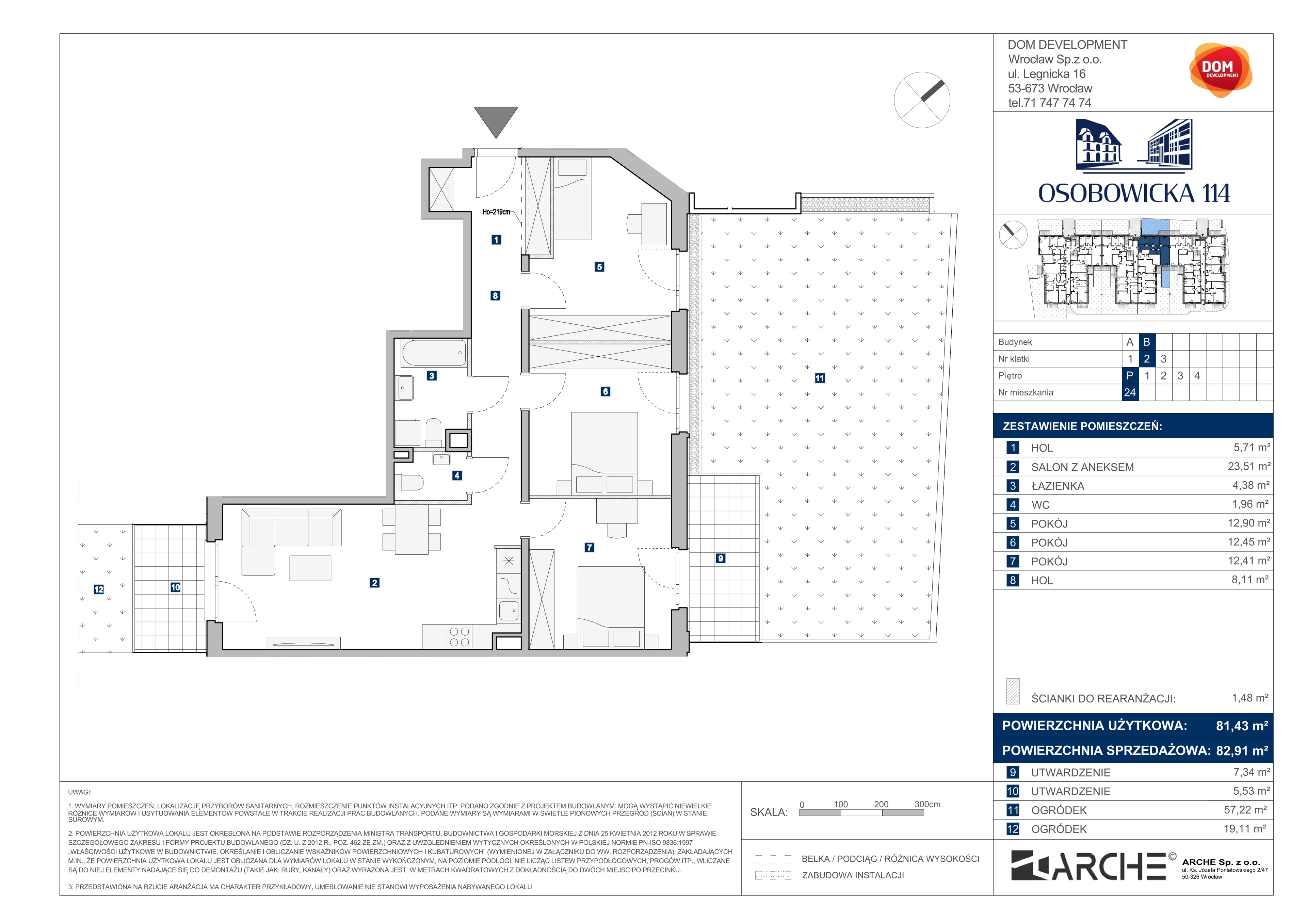 4 pokoje, mieszkanie 82,91 m², parter, oferta nr B/24, Osobowicka 114, Wrocław, Osobowice-Rędzin, Fabryczna, ul. Osobowicka 114