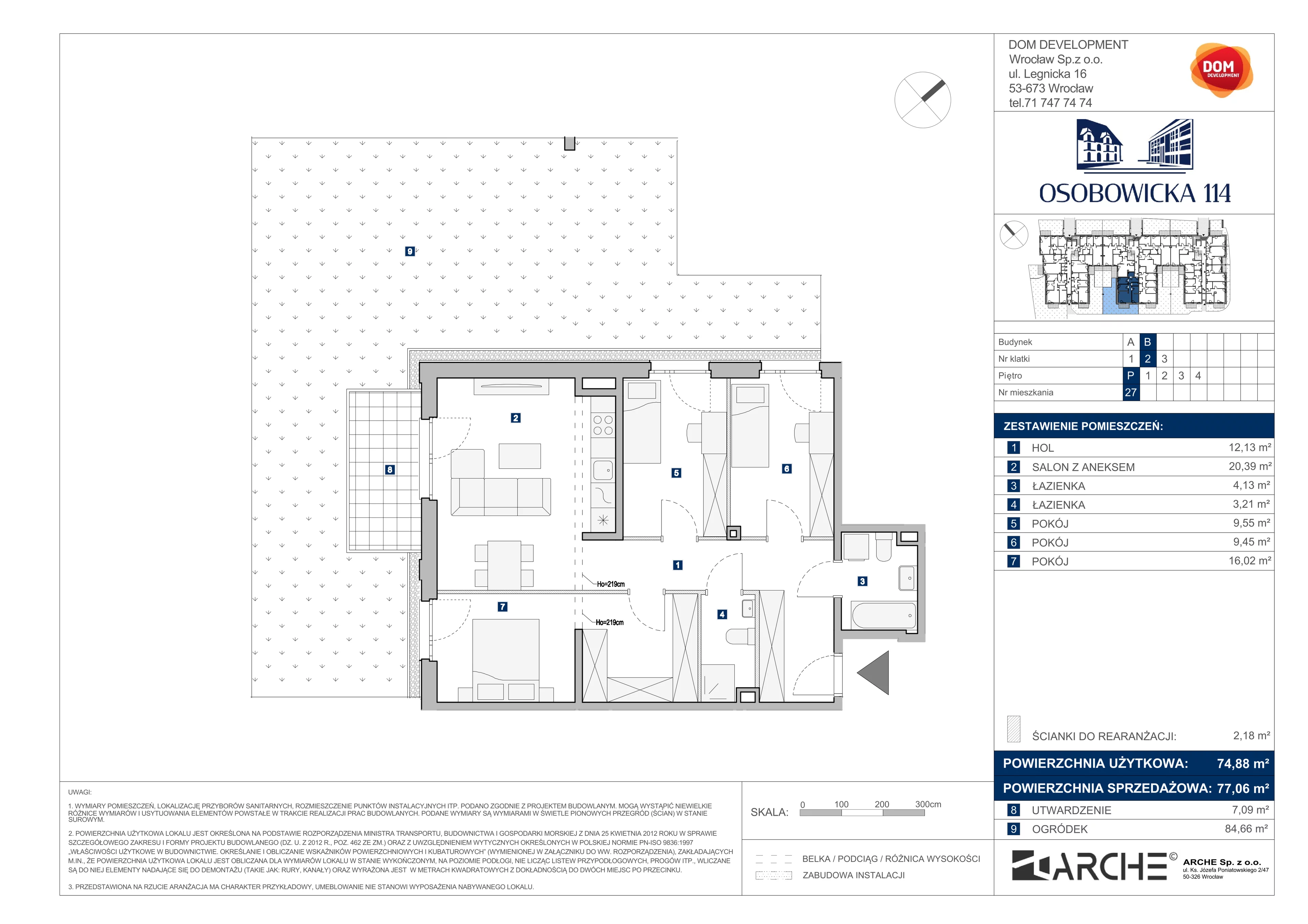 4 pokoje, mieszkanie 77,06 m², parter, oferta nr B/27, Osobowicka 114, Wrocław, Osobowice-Rędzin, Fabryczna, ul. Osobowicka 114