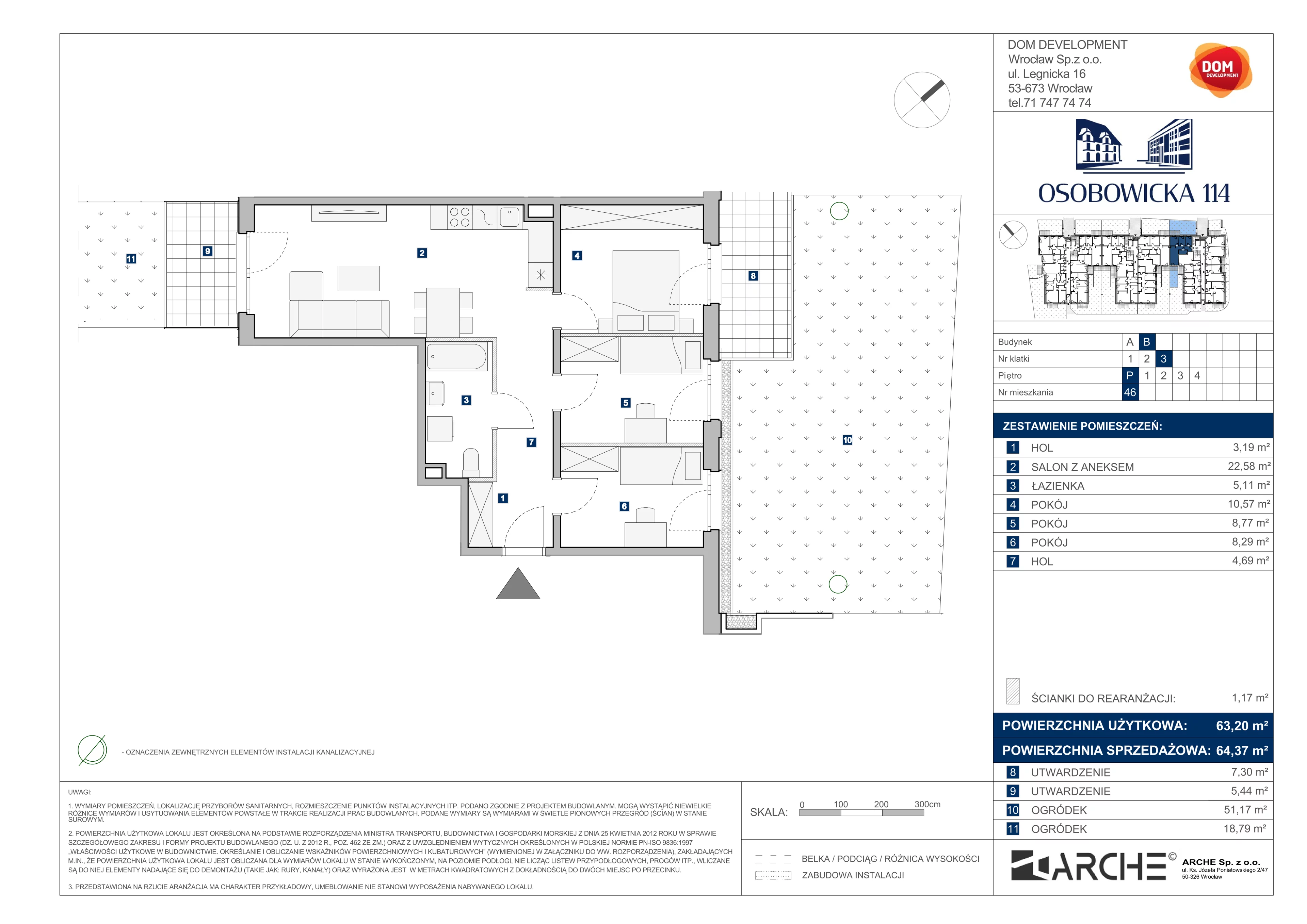4 pokoje, mieszkanie 64,37 m², parter, oferta nr B/46, Osobowicka 114, Wrocław, Osobowice-Rędzin, Fabryczna, ul. Osobowicka 114