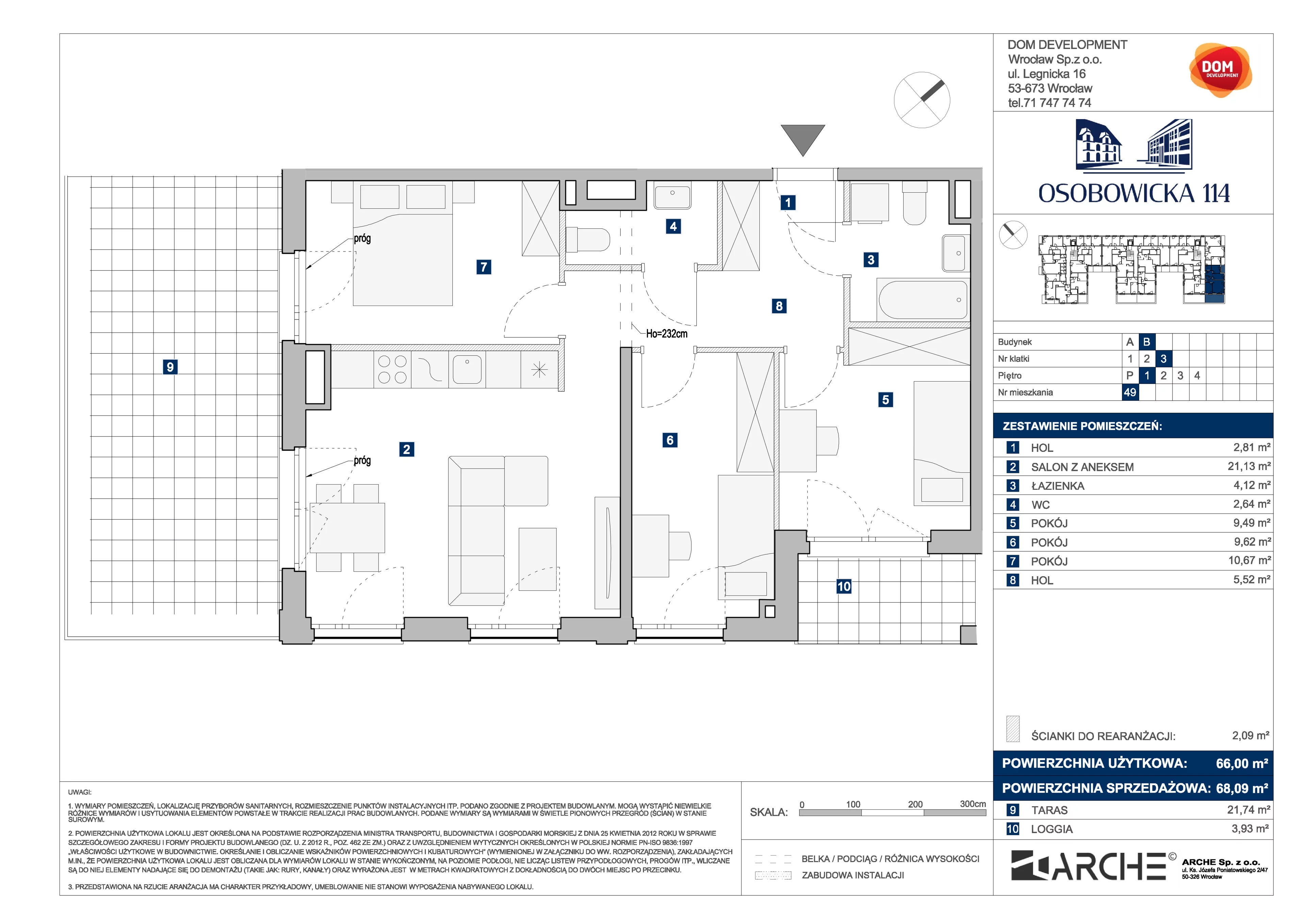 4 pokoje, mieszkanie 68,09 m², piętro 1, oferta nr B/49, Osobowicka 114, Wrocław, Osobowice-Rędzin, Fabryczna, ul. Osobowicka 114