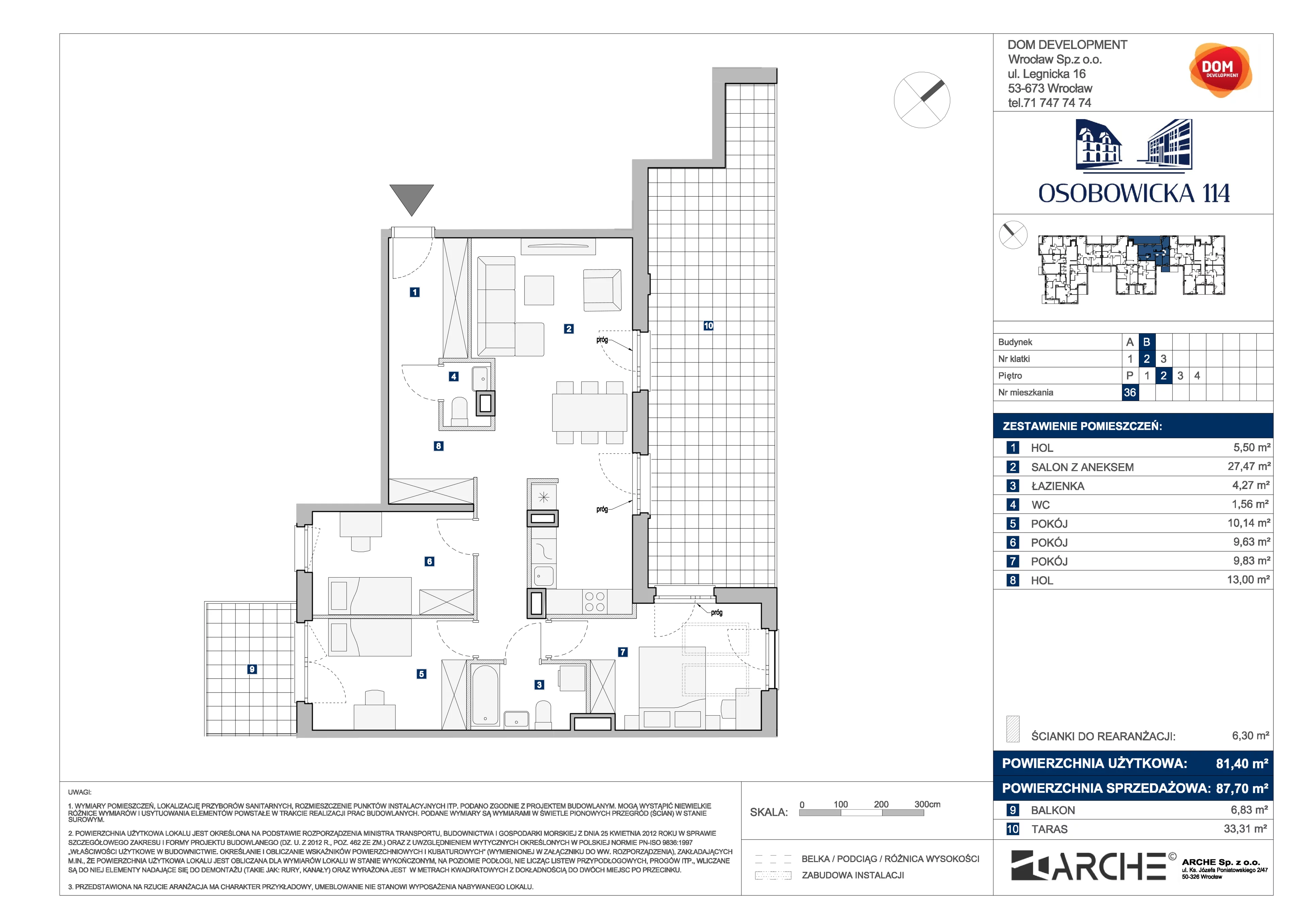 4 pokoje, mieszkanie 87,70 m², piętro 2, oferta nr B/36, Osobowicka 114, Wrocław, Osobowice-Rędzin, Fabryczna, ul. Osobowicka 114