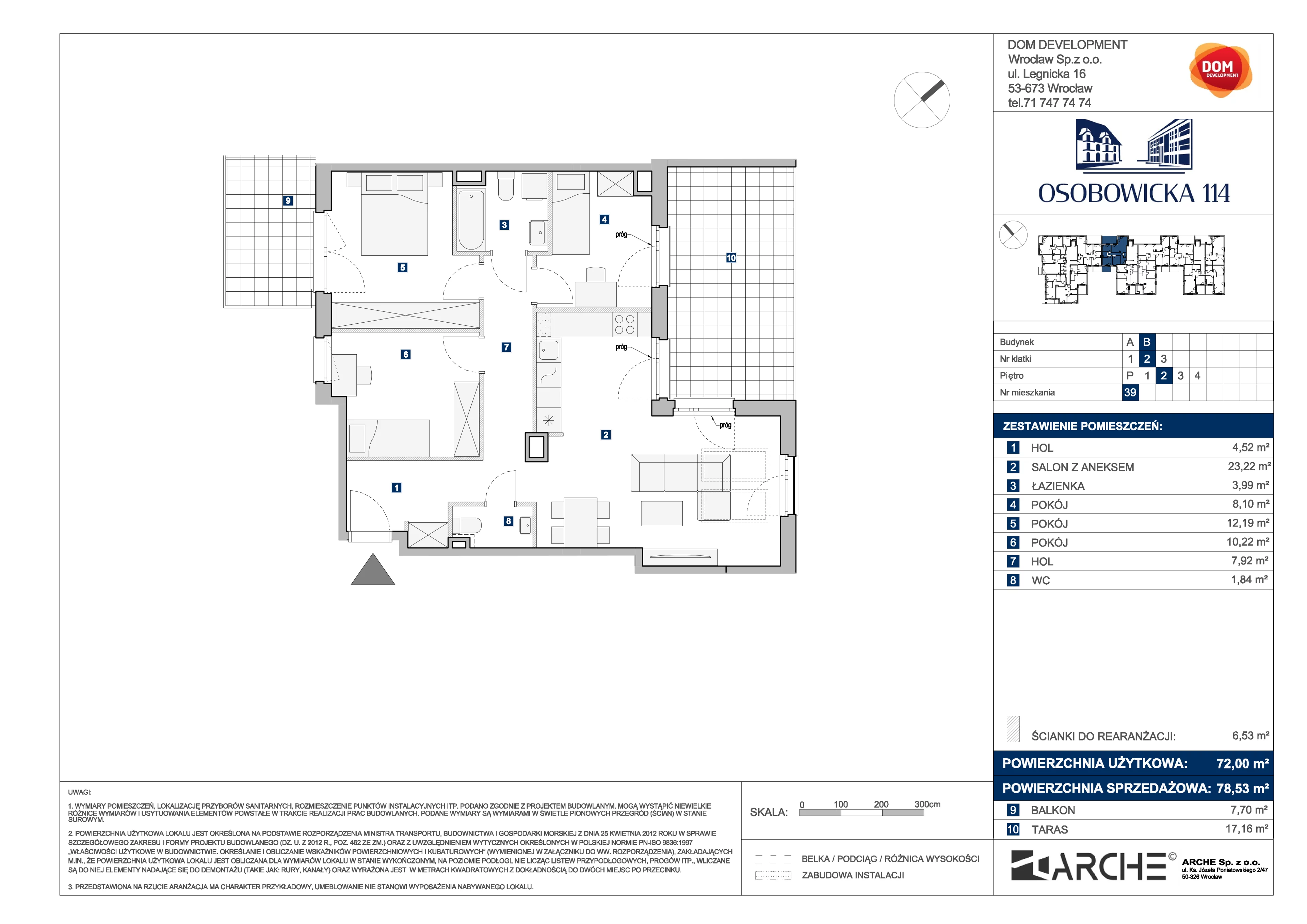 4 pokoje, mieszkanie 78,53 m², piętro 2, oferta nr B/39, Osobowicka 114, Wrocław, Osobowice-Rędzin, Fabryczna, ul. Osobowicka 114