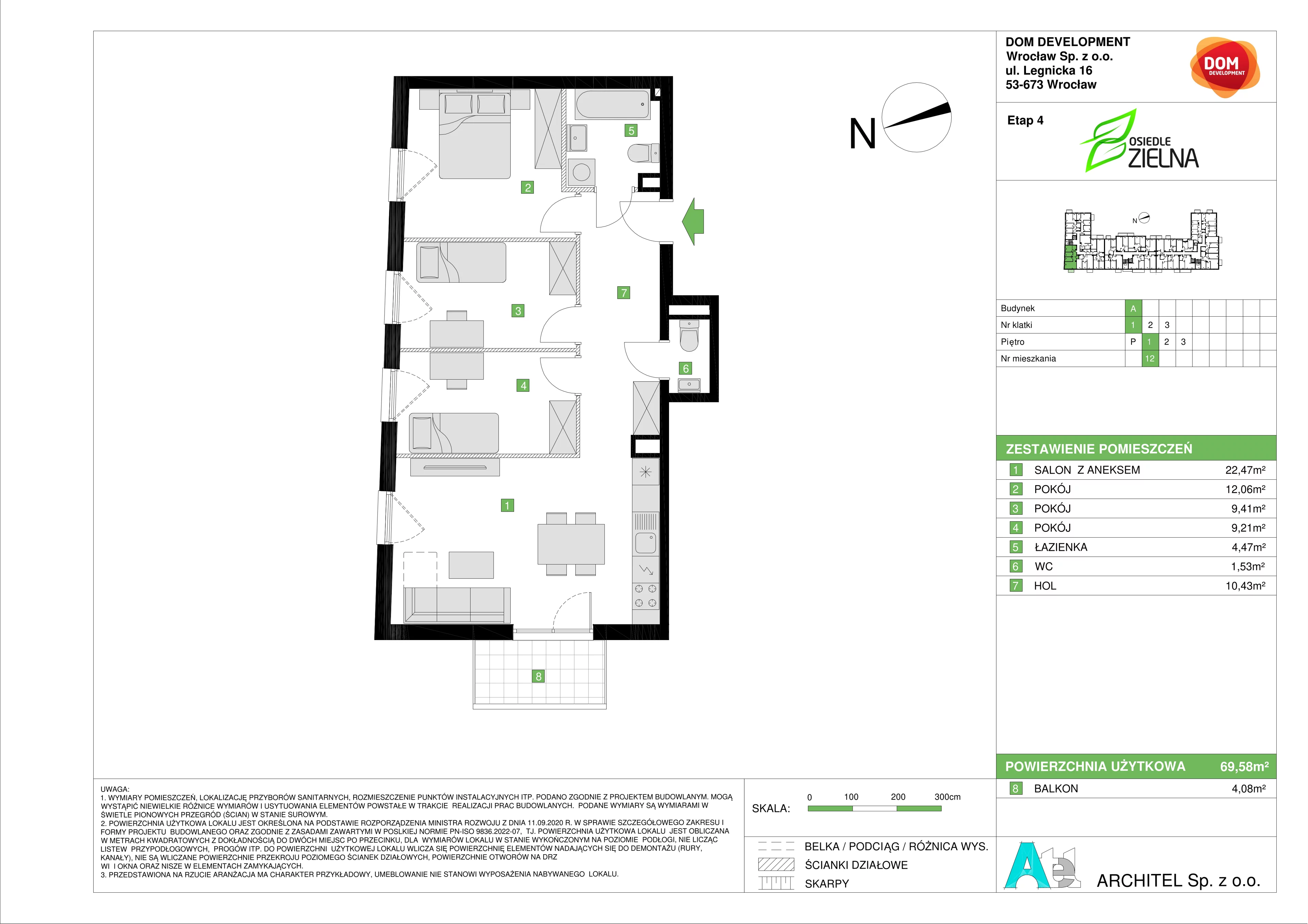 Mieszkanie 69,58 m², piętro 1, oferta nr A/12, Osiedle Zielna 4, Wrocław, Psie Pole-Zawidawie, Psie Pole, ul. Zielna / Bylinowa-idx