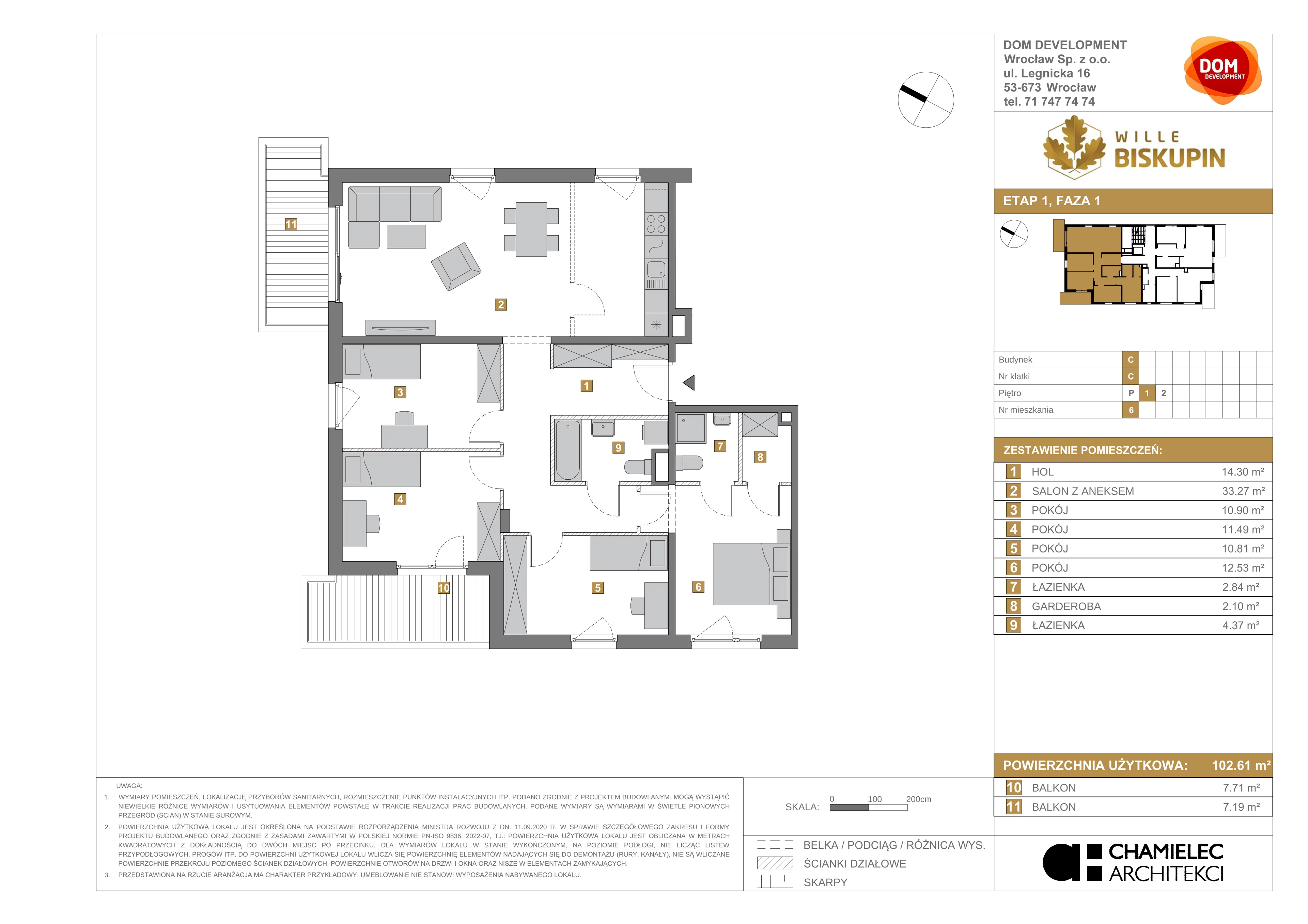 Mieszkanie 102,61 m², piętro 1, oferta nr C/6, Wille Biskupin, Wrocław, Biskupin-Sępolno-Dąbie-Bartoszowice, Śródmieście, ul. Braci Gierymskich 156