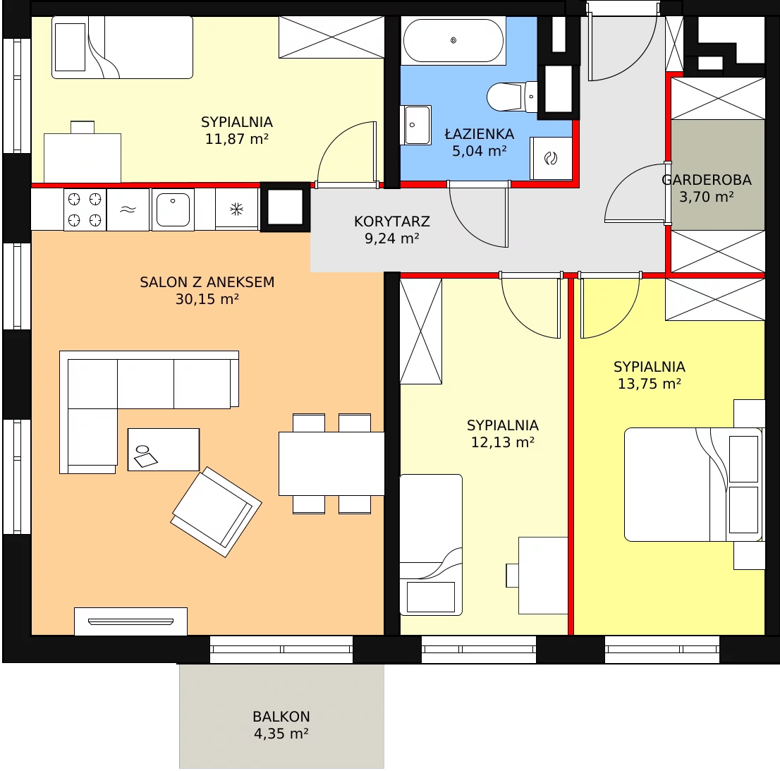 4 pokoje, apartament 85,88 m², piętro 1, oferta nr A/35, Apartamenty Nad Rzeką, Wrocław, Stare Miasto, ul. Michalczyka 3