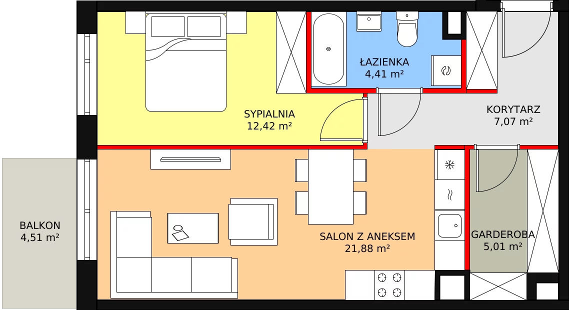 2 pokoje, apartament 50,79 m², piętro 1, oferta nr A/52, Apartamenty Nad Rzeką, Wrocław, Stare Miasto, ul. Michalczyka 3