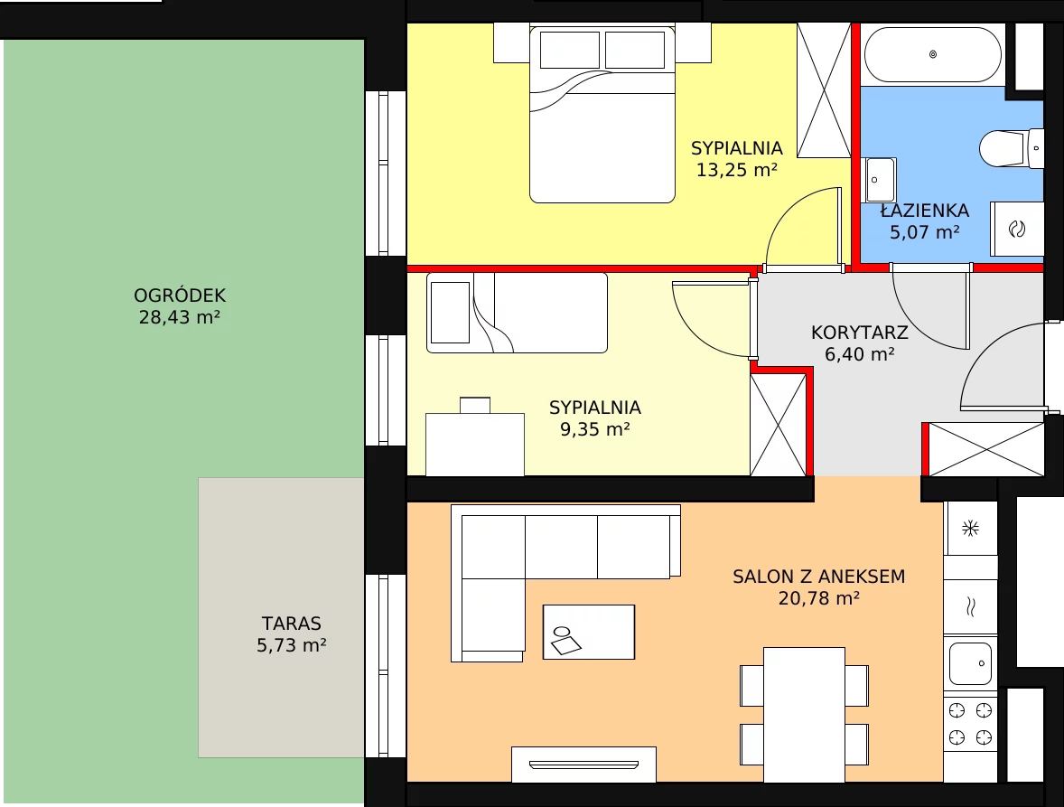 3 pokoje, apartament 54,85 m², przyziemie, oferta nr A/9, Apartamenty Nad Rzeką, Wrocław, Stare Miasto, ul. Michalczyka 3