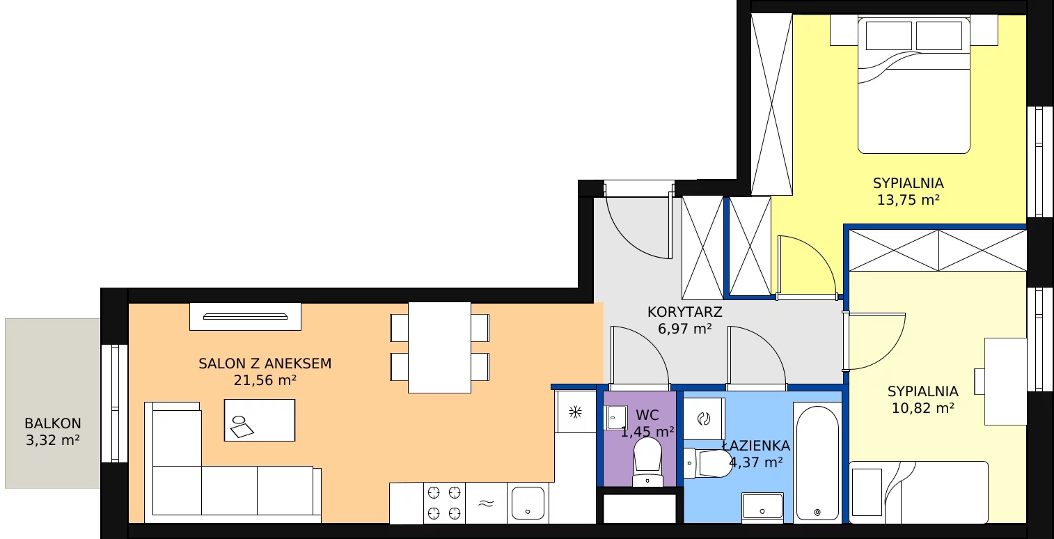 Zalety mieszkania 58.92 m², B/102
