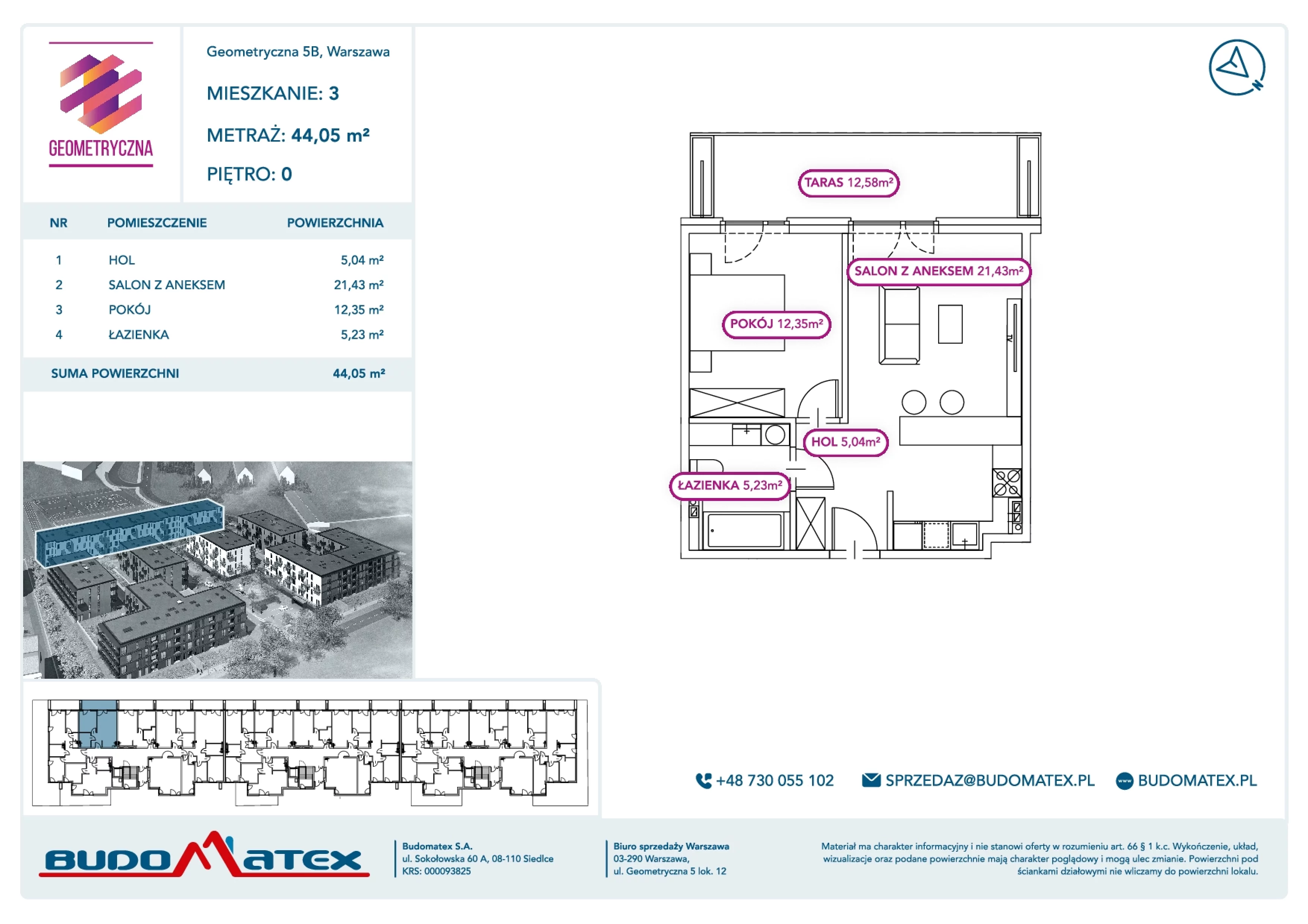 2 pokoje, mieszkanie 44,05 m², parter, oferta nr G5B.03, Geometryczna 5B, Warszawa, Białołęka, Grodzisk, ul. Geometryczna 5B