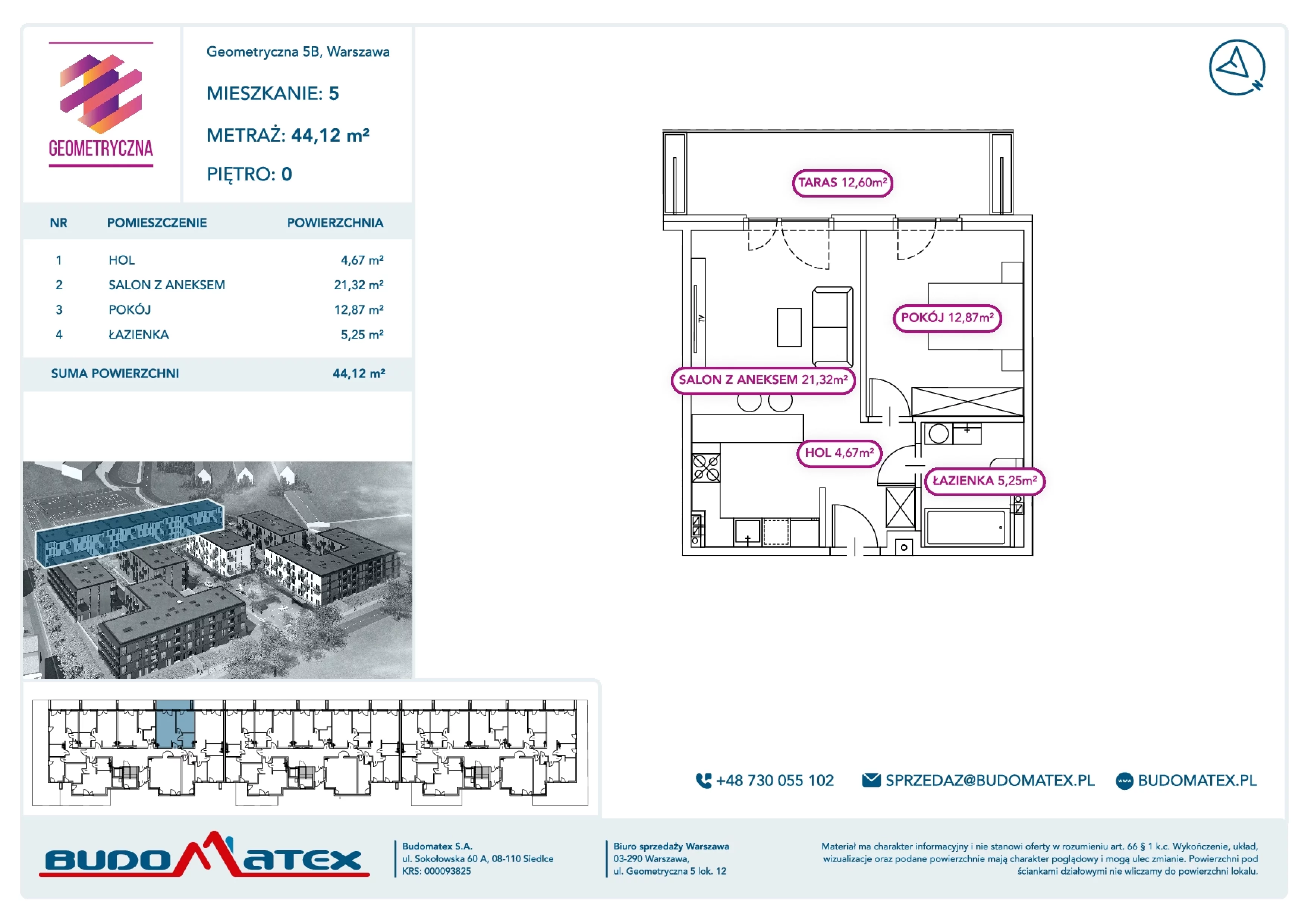 2 pokoje, mieszkanie 44,12 m², parter, oferta nr G5B.05, Geometryczna 5B, Warszawa, Białołęka, Grodzisk, ul. Geometryczna 5B