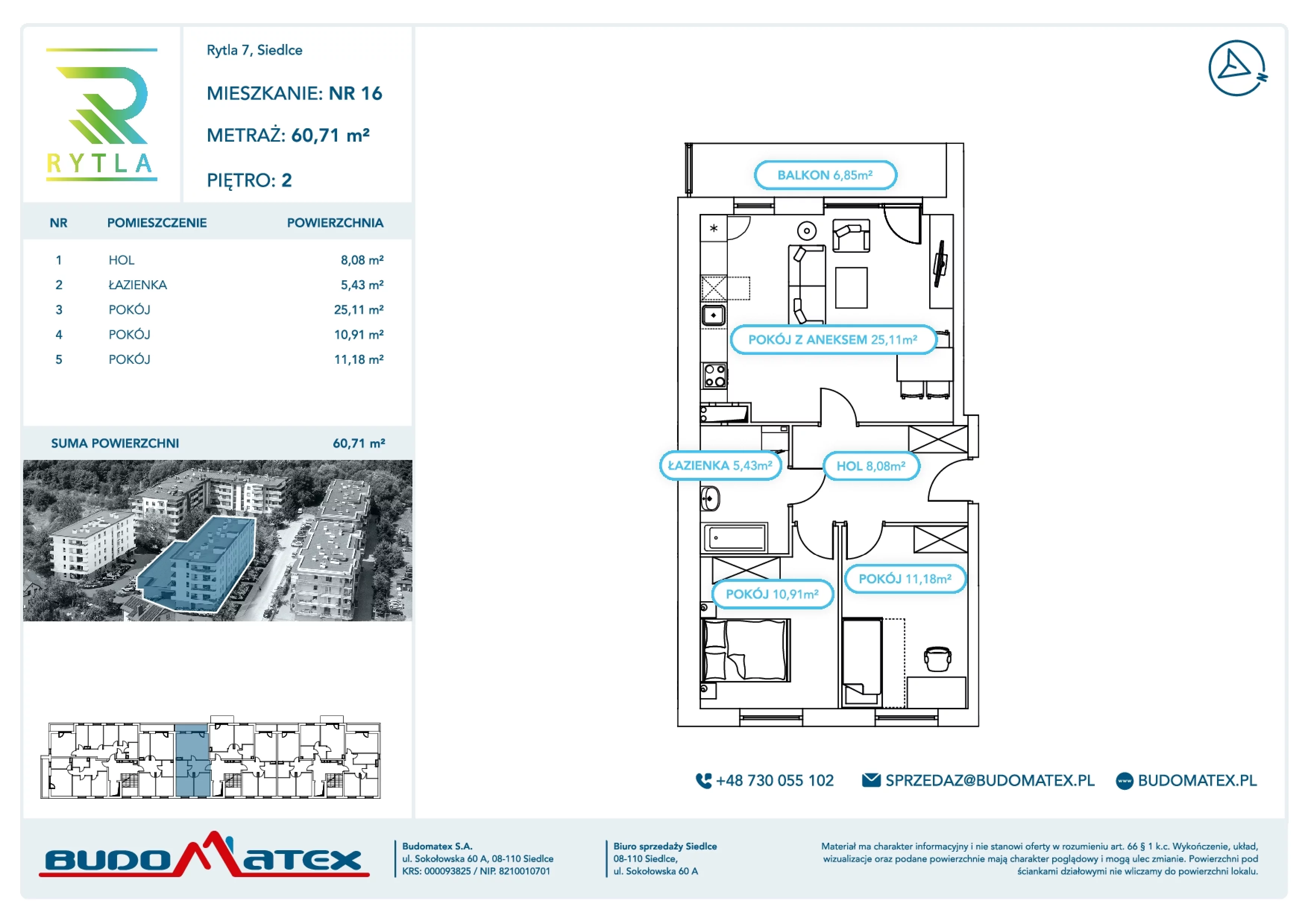 3 pokoje, mieszkanie 60,71 m², piętro 2, oferta nr R7.16, SIEDLCE, Rytla, Siedlce, ul. Aleksandra Rytla