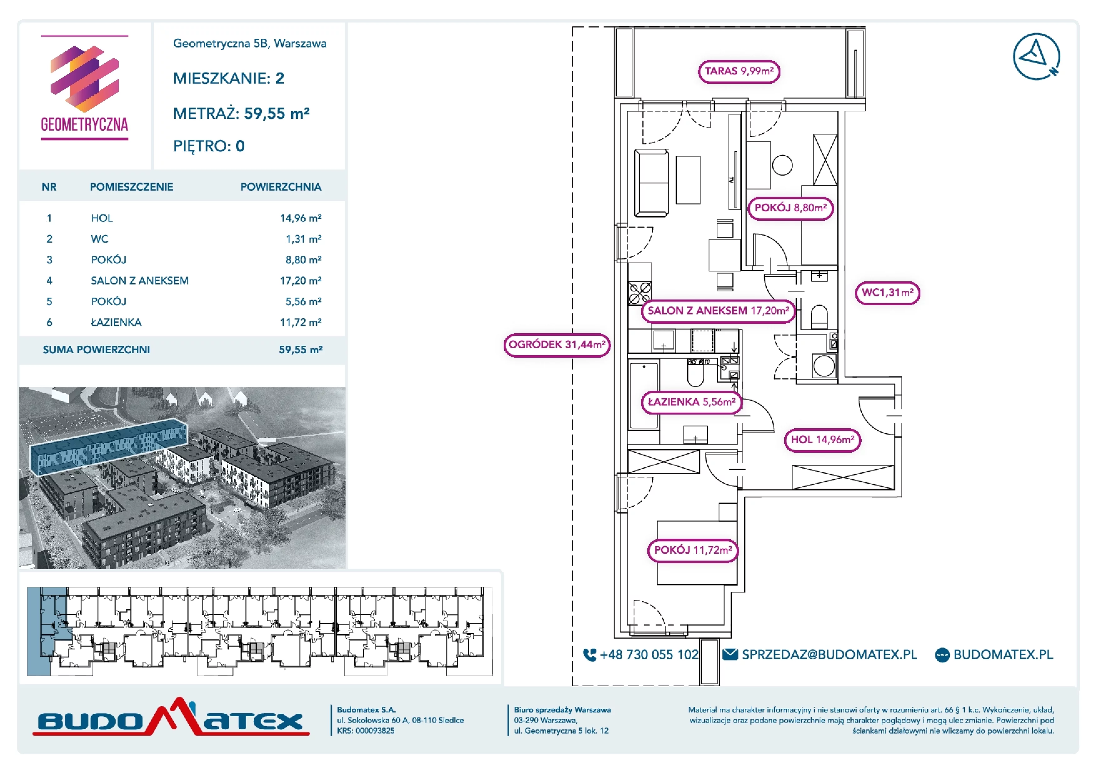3 pokoje, mieszkanie 59,55 m², parter, oferta nr G5B.02, Geometryczna 5B, Warszawa, Białołęka, Grodzisk, ul. Geometryczna 5B
