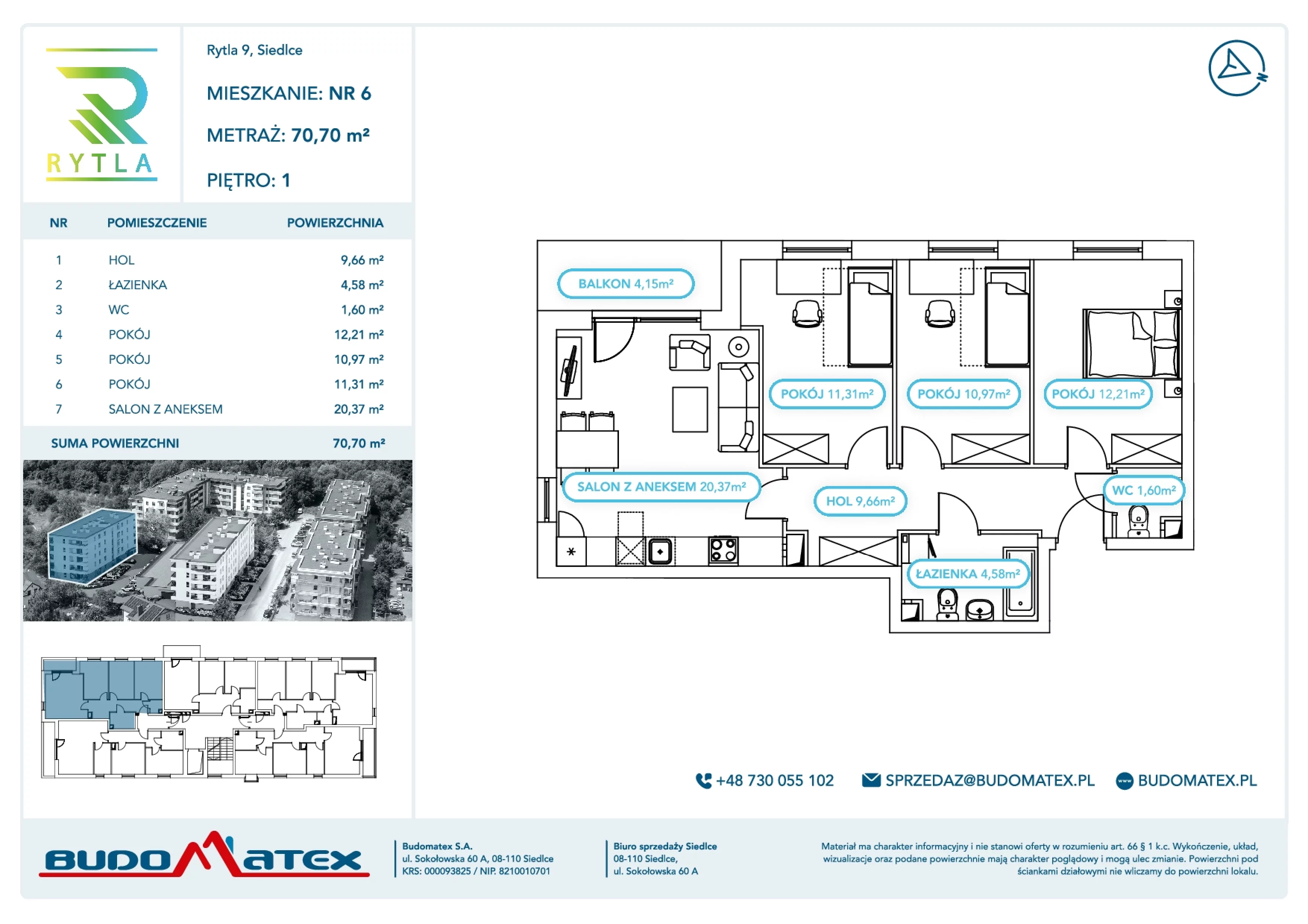 4 pokoje, mieszkanie 70,70 m², piętro 1, oferta nr R9.6, SIEDLCE, Rytla, Siedlce, ul. Aleksandra Rytla