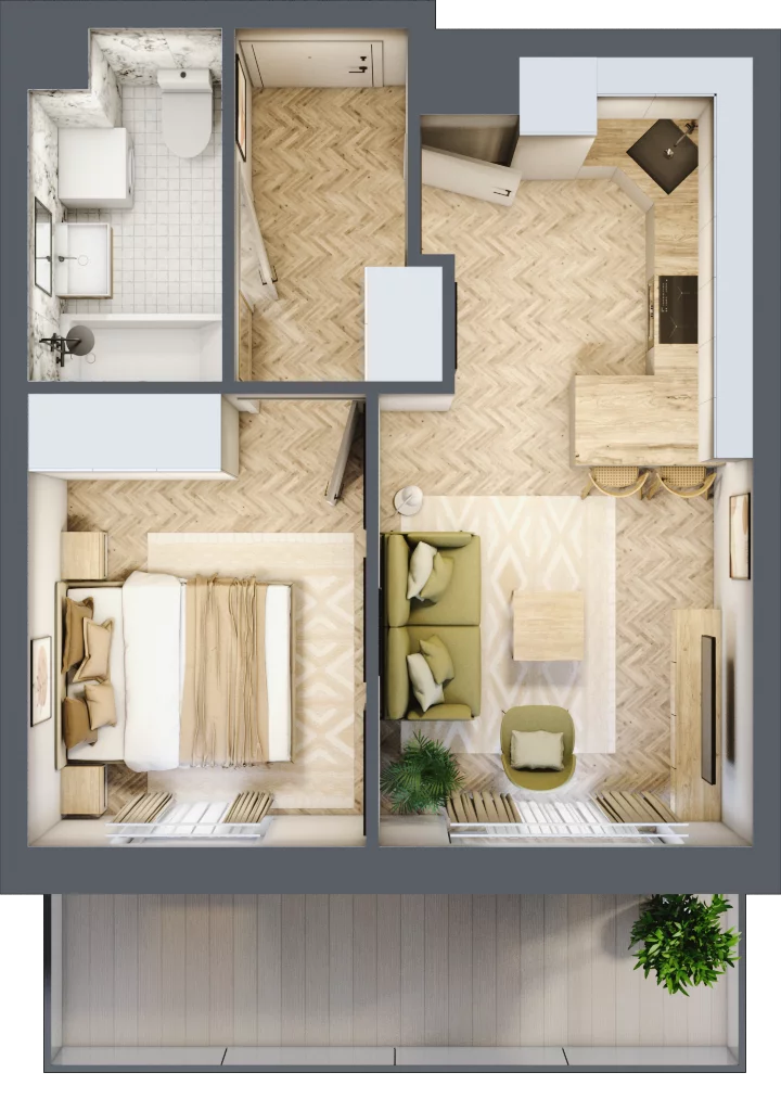 2 pokoje, mieszkanie 33,23 m², piętro 1, oferta nr Z9.07, Osiedle Zbytki, Warszawa, Białołęka, Nowodwory, ul. Zbytki 9
